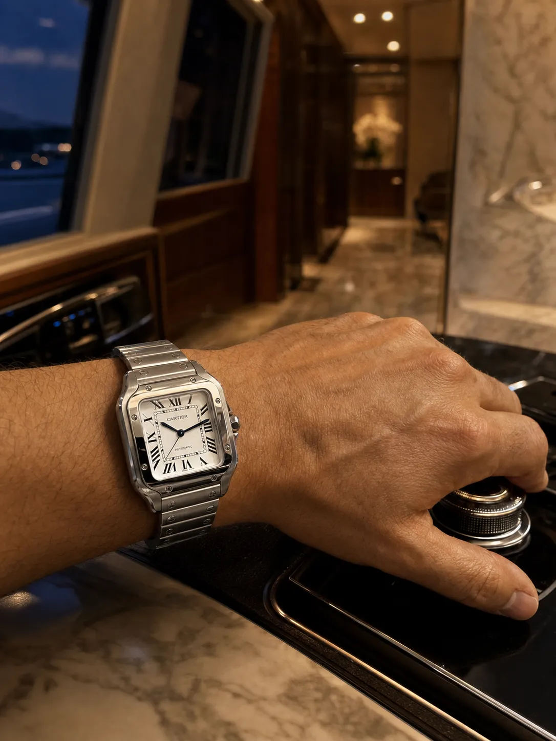 Cartier Santos-Style Silver White Roman Dial Watch D398319424