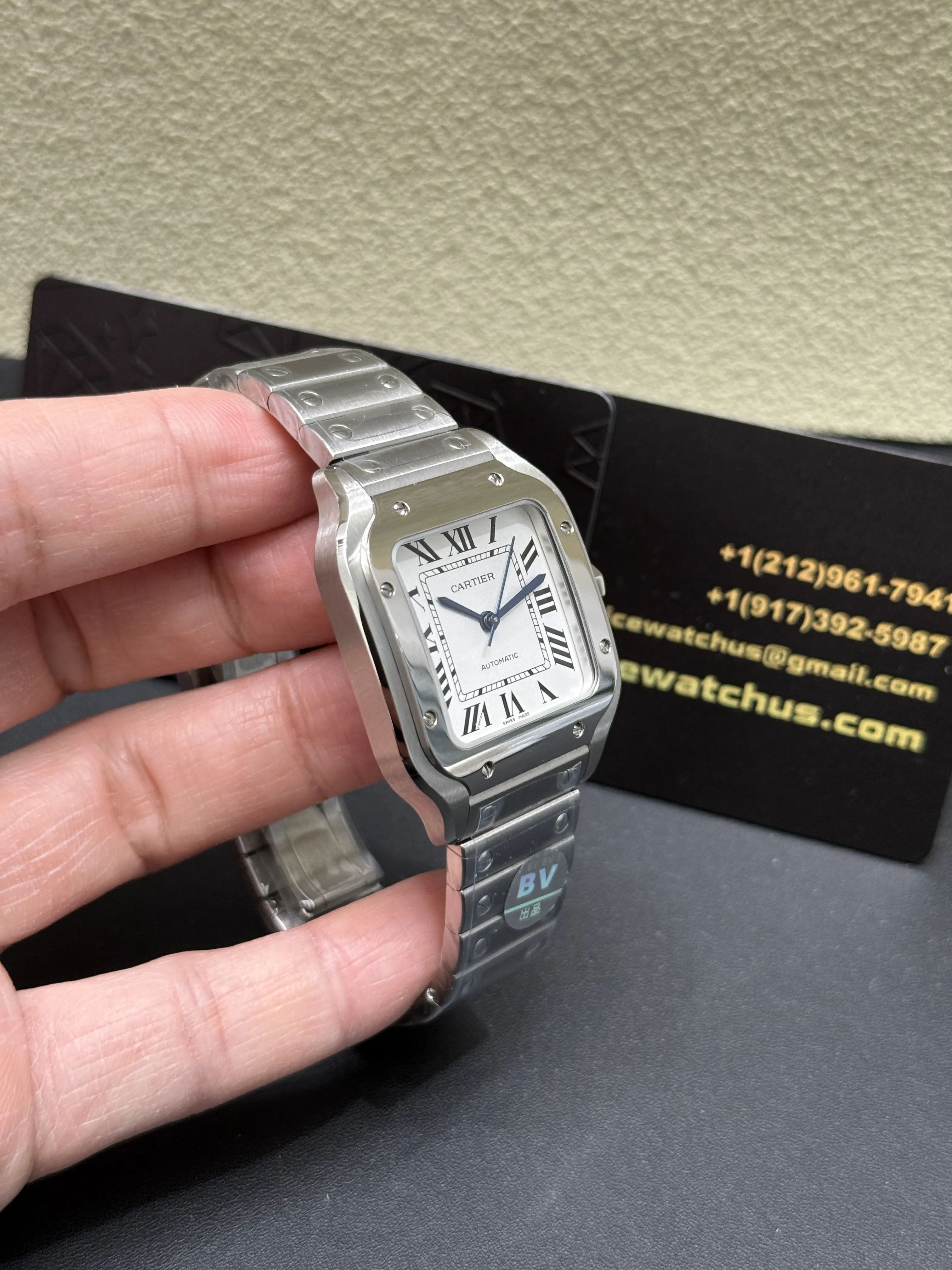 Cartier Santos-Style Silver White Roman Dial Watch D398319424 — view 3