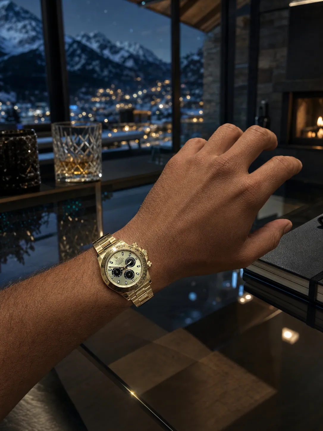 Rolex Daytona-Style Gold-Tone Champagne Black Dial Watch D594019429