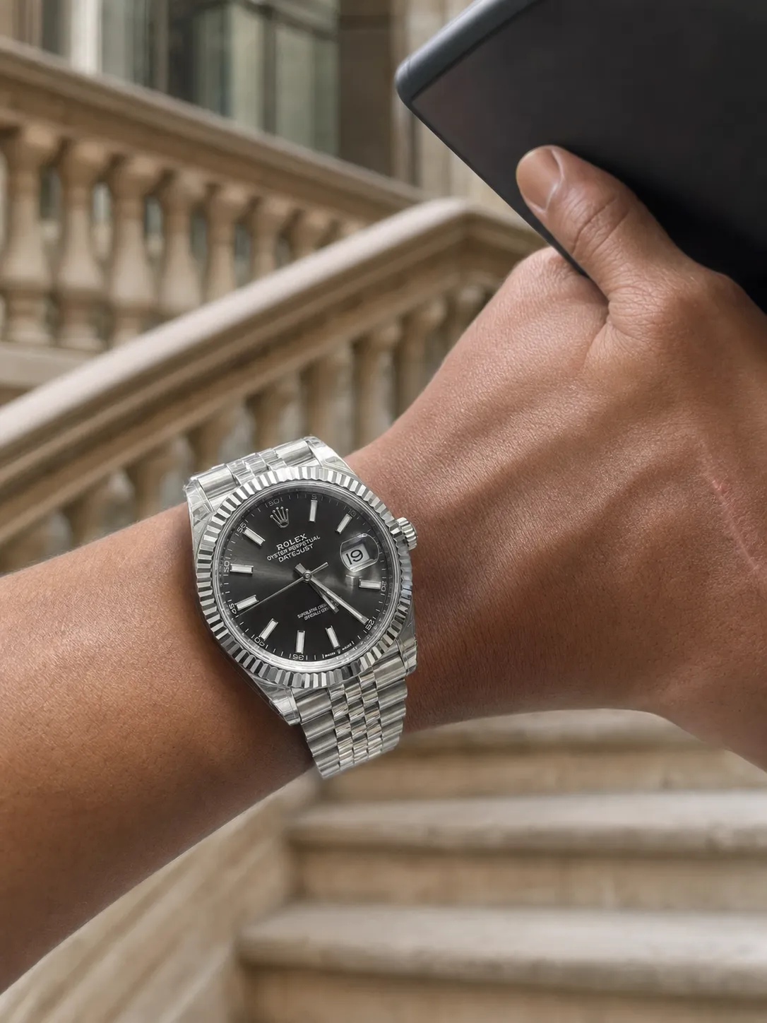 Rolex Datejust 41-Style Silver Dark Grey Dial Watch D391519434