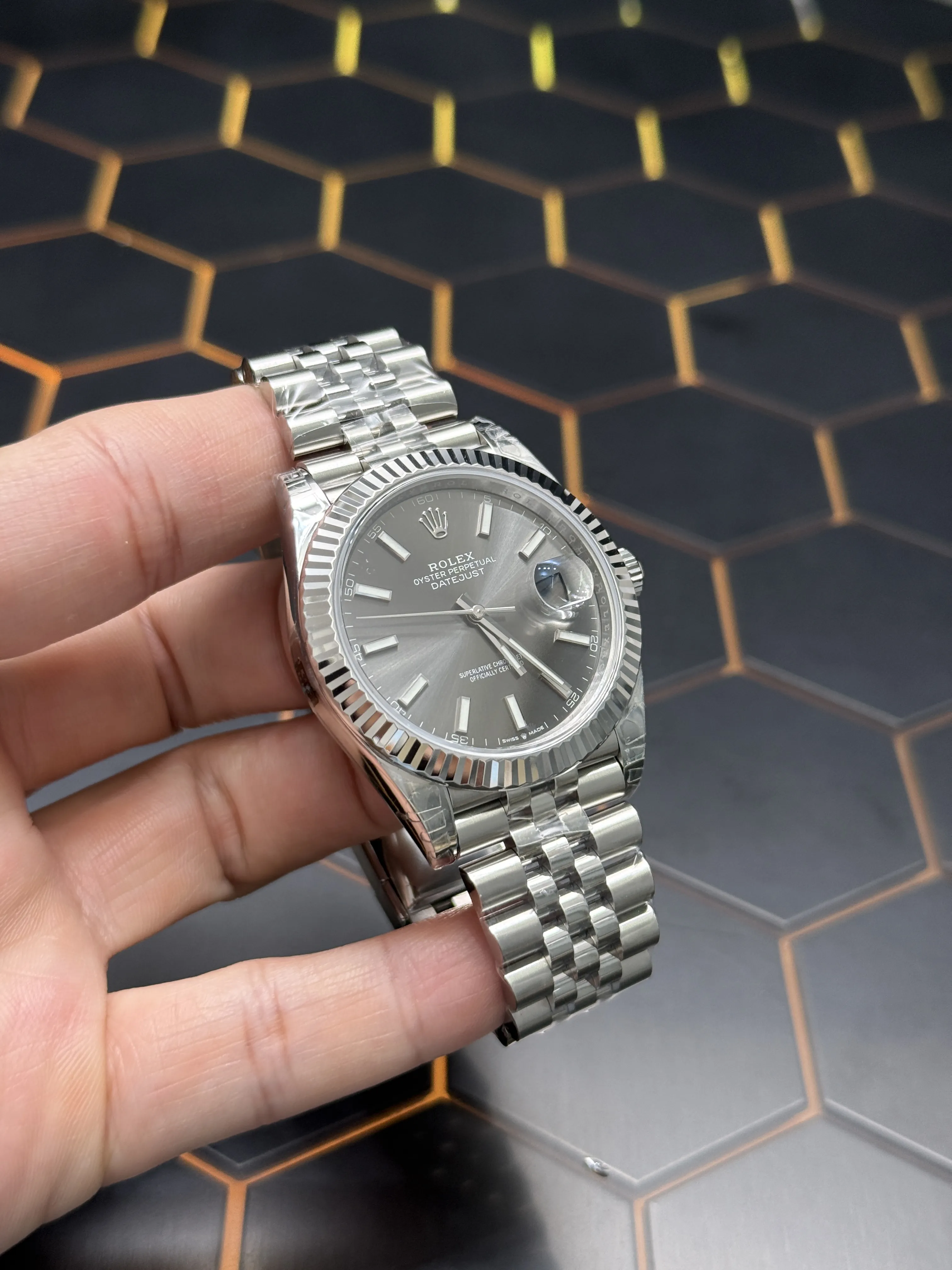 Rolex Datejust 41-Style Silver Dark Grey Dial Watch D391519434 — view 3