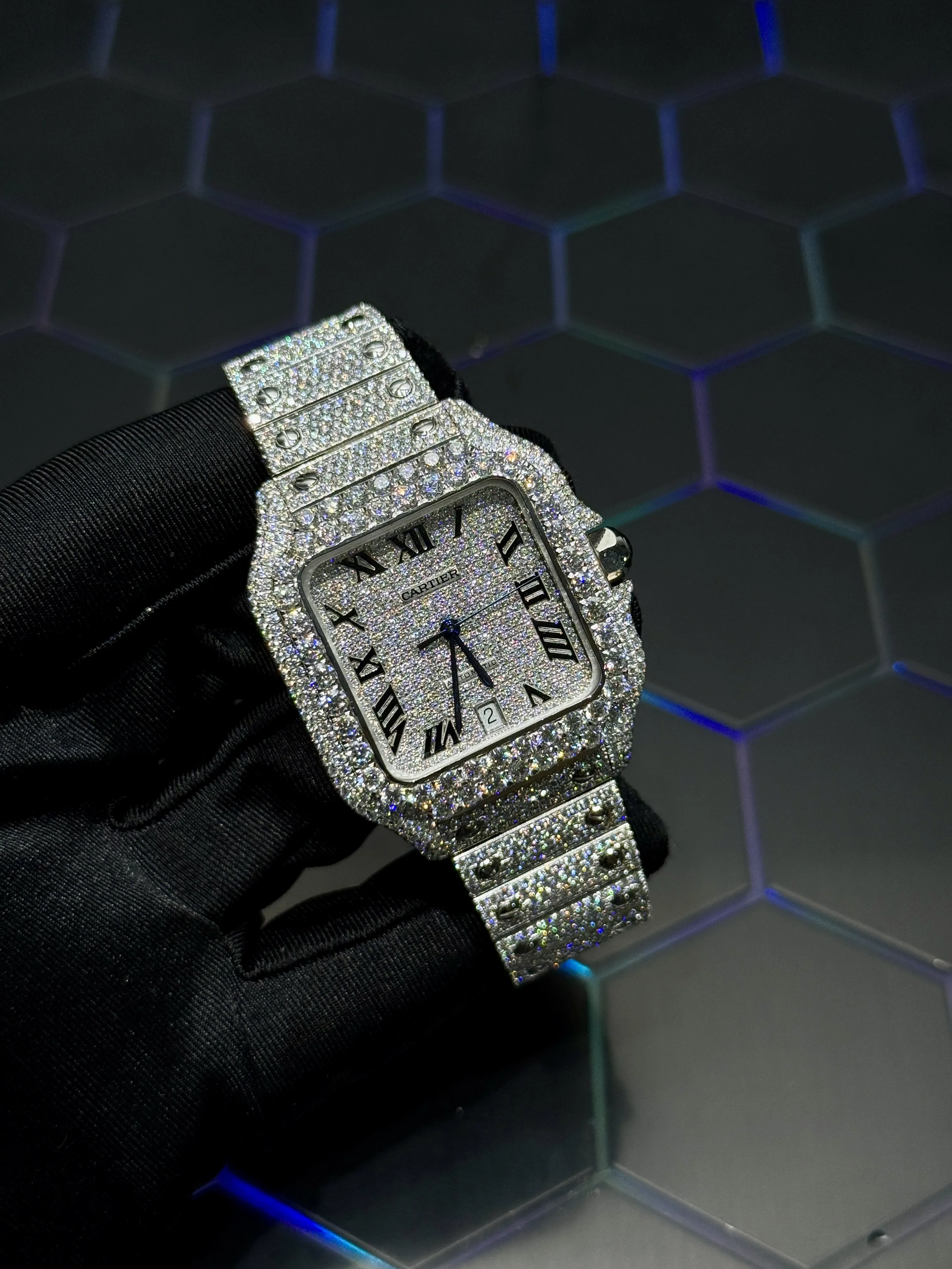Cartier Santos-Style Iced-Out Roman Numeral Watch D1147519435 — view 2