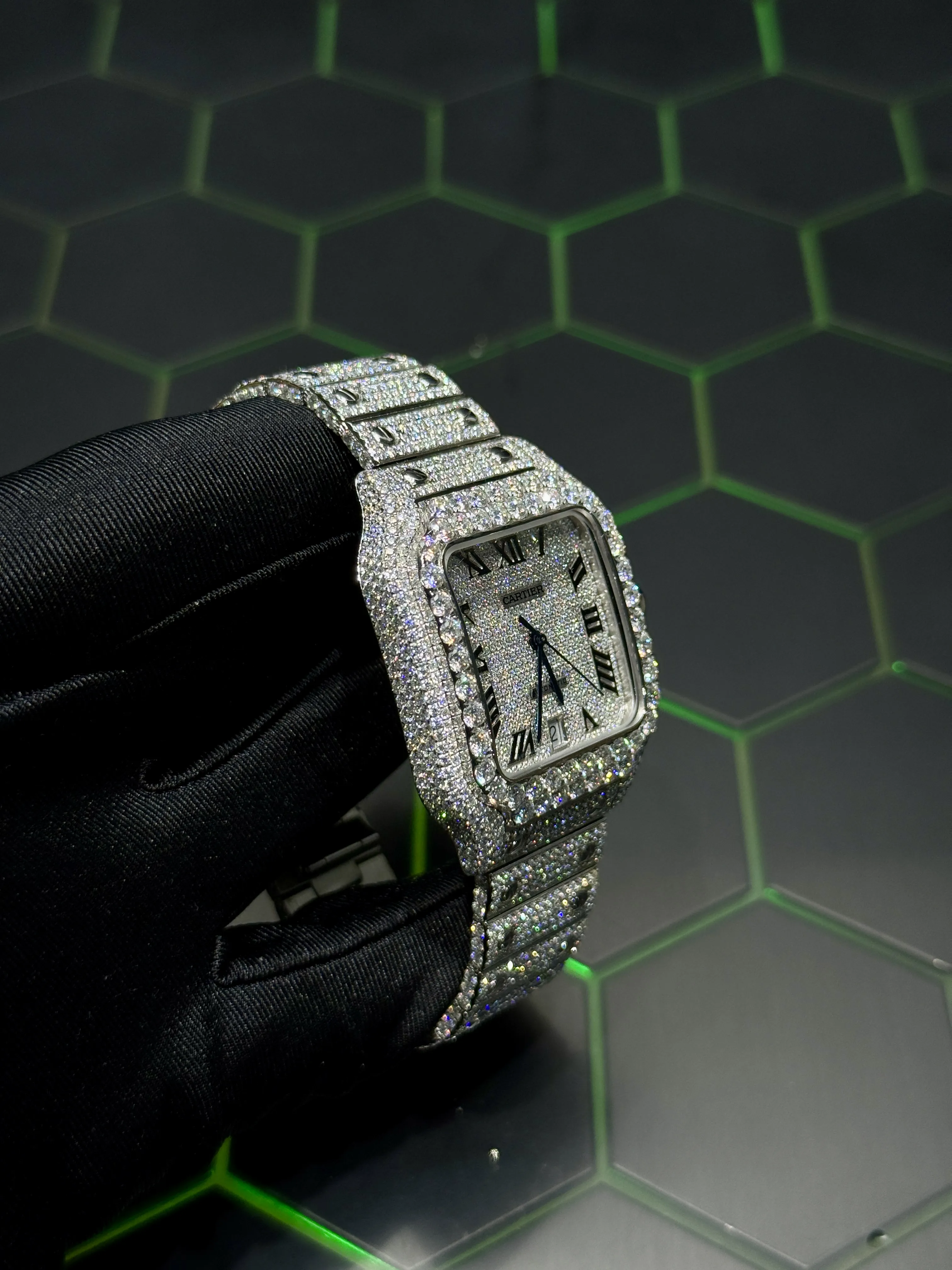 Cartier Santos-Style Iced-Out Roman Numeral Watch D1147519435 — view 3