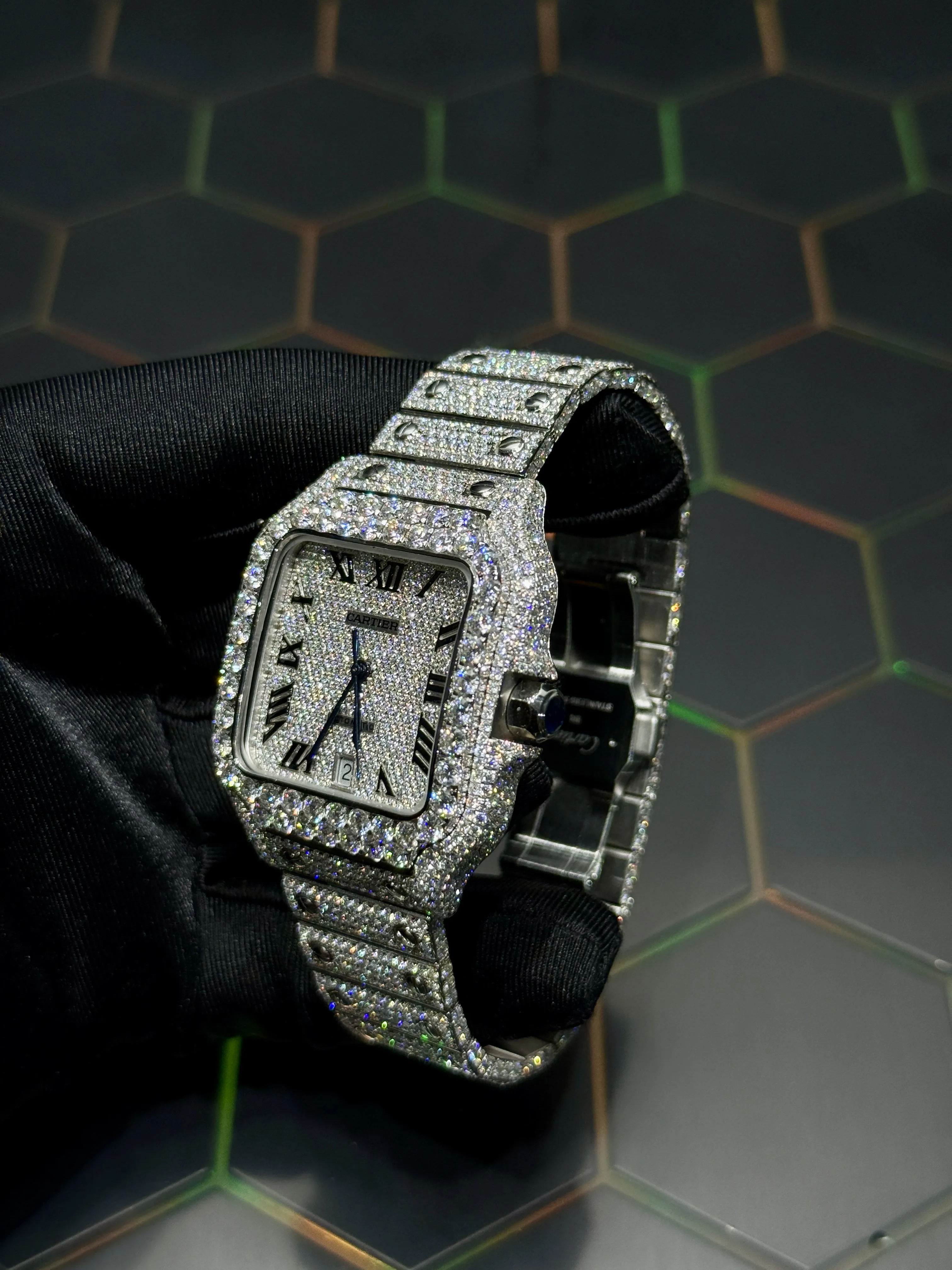 Cartier Santos-Style Iced-Out Roman Numeral Watch D1147519435 — view 4
