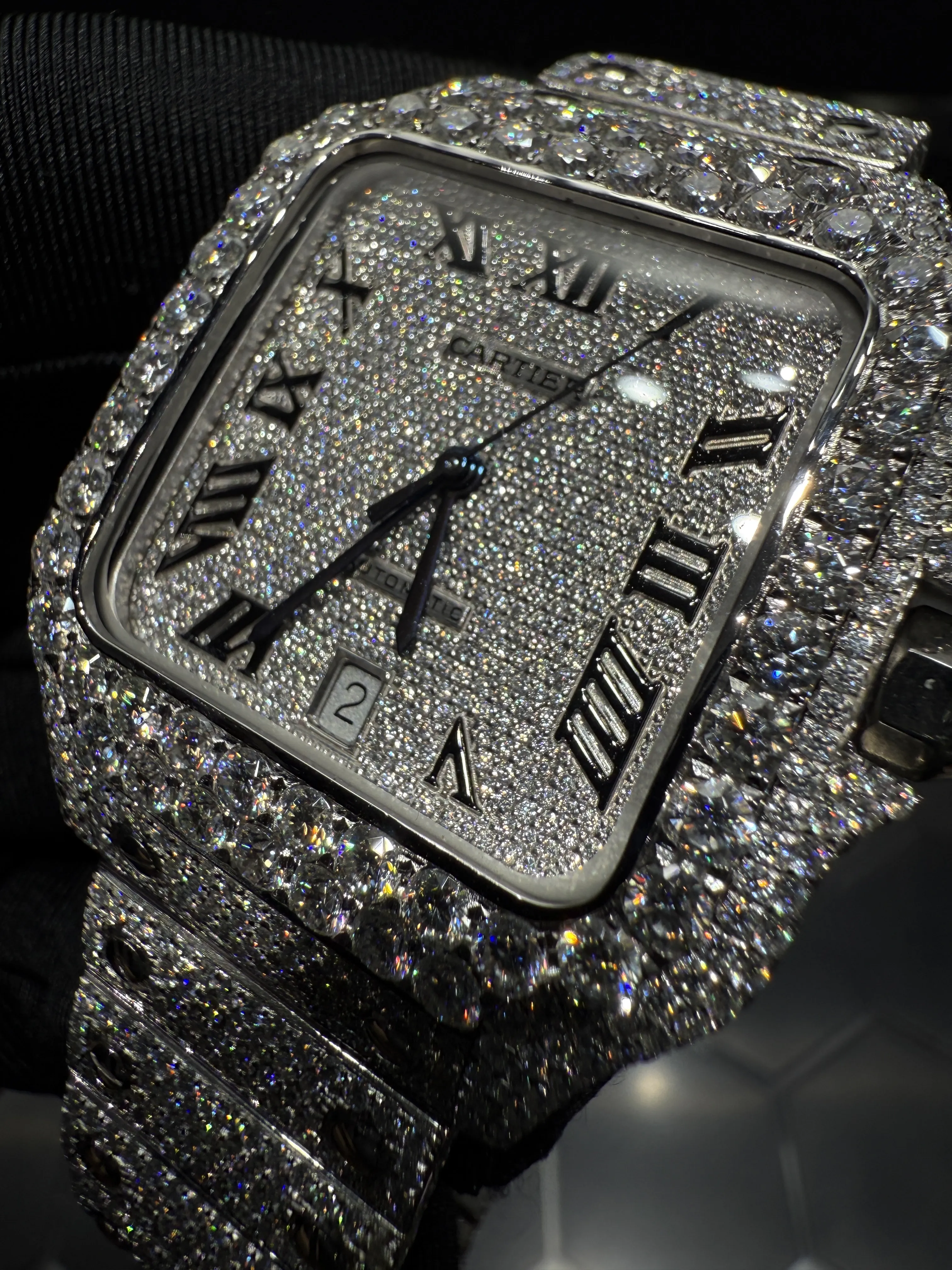 Cartier Santos-Style Iced-Out Roman Numeral Watch D1147519435 — view 8
