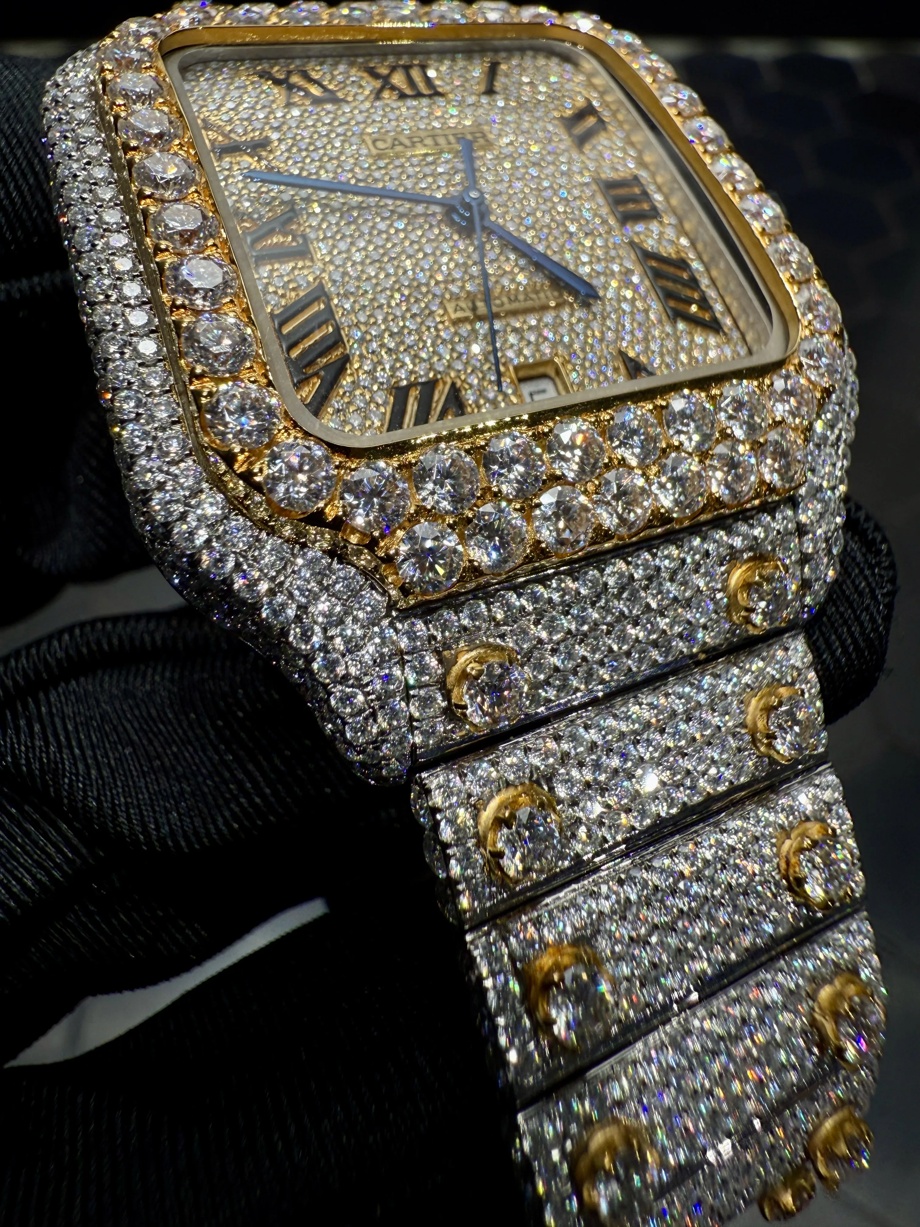 Cartier Santos-Style Two-Tone Fully Iced Roman Dial Watch D1147519437 — view 19
