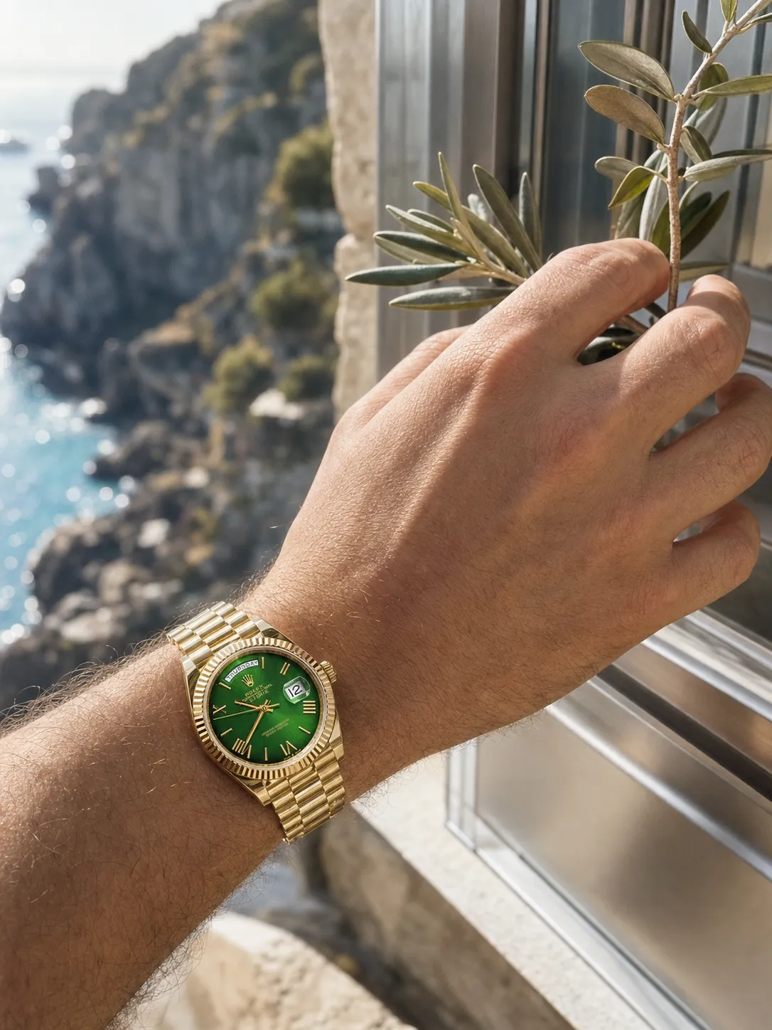 Rolex Day-Date 40-Style Gold-Tone Green Roman Dial Watch D391519440