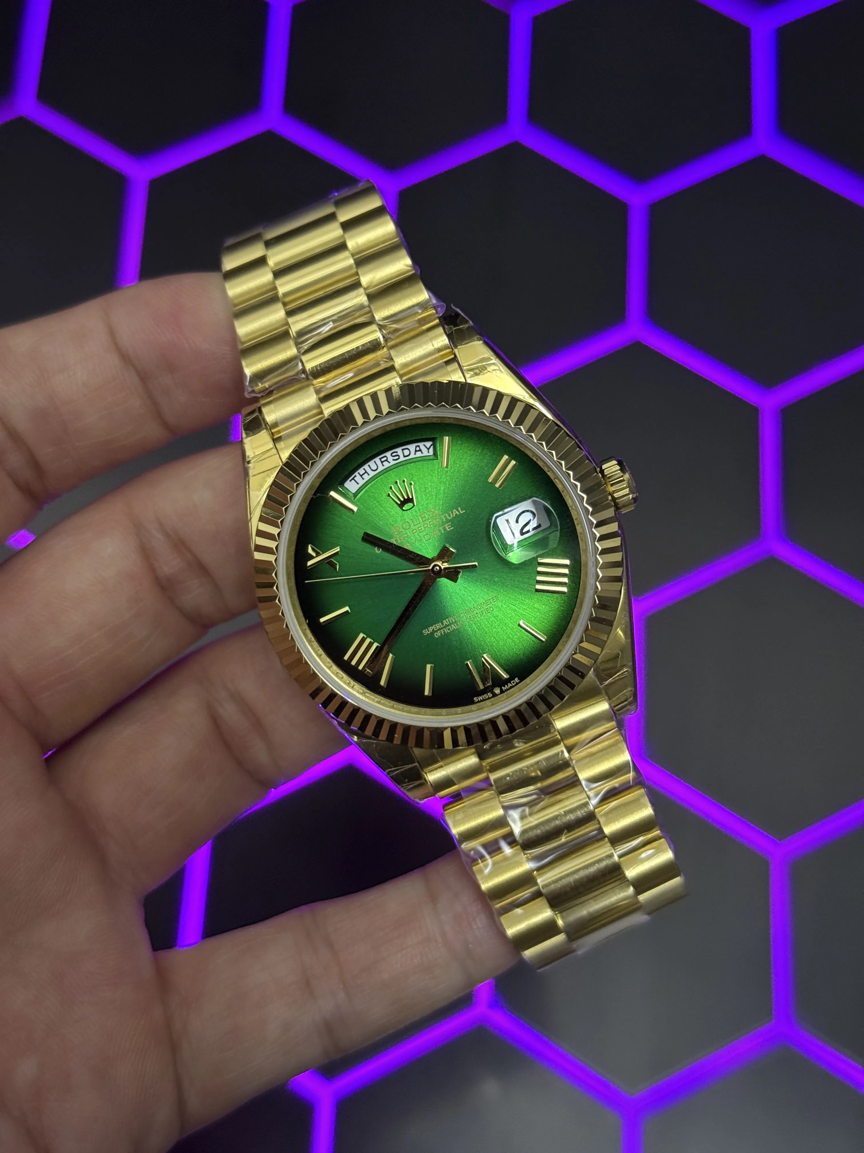 Rolex Day-Date 40-Style Gold-Tone Green Roman Dial Watch D391519440 — view 2