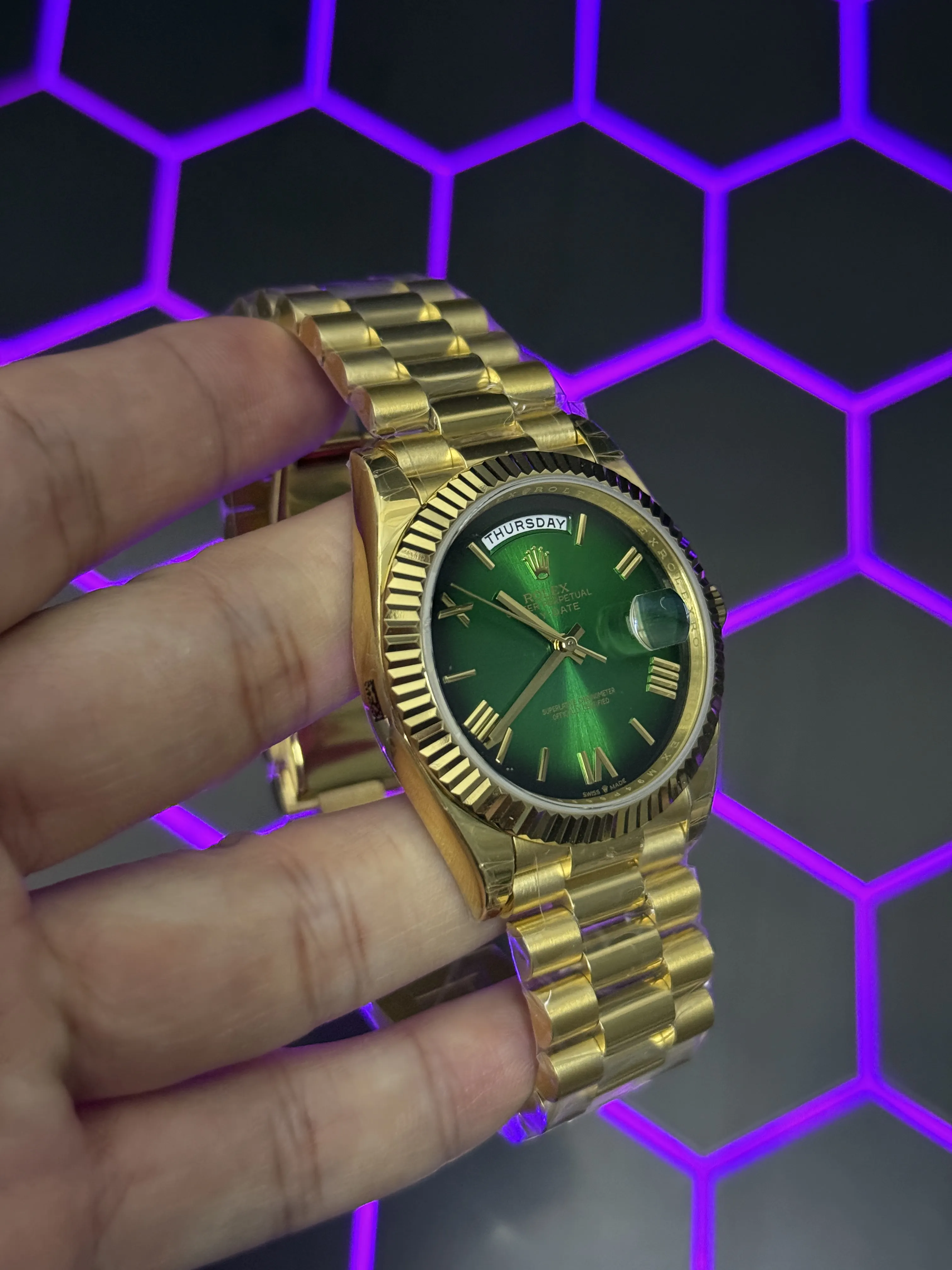 Rolex Day-Date 40-Style Gold-Tone Green Roman Dial Watch D391519440 — view 3