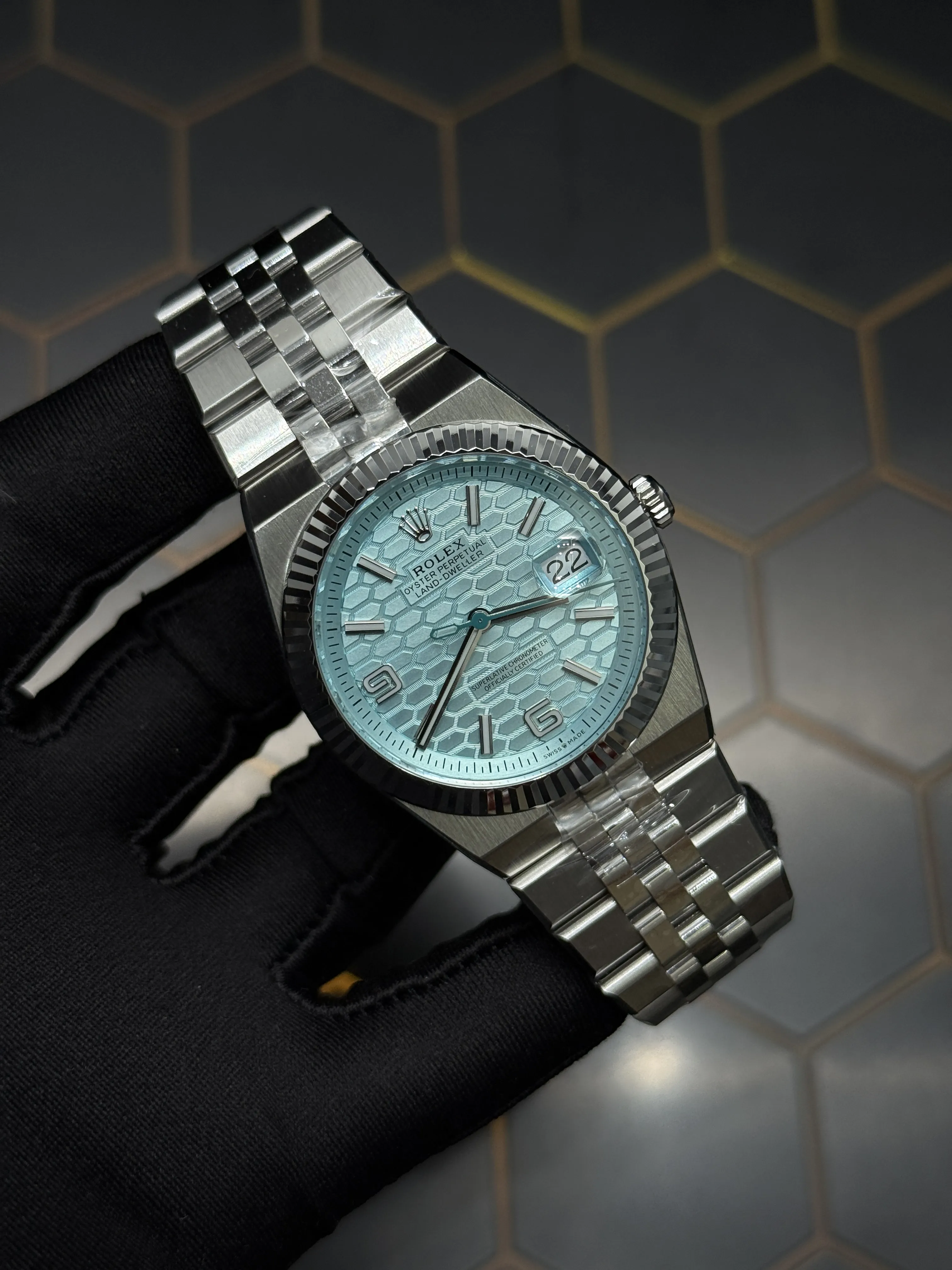 Rolex Land-Dweller-Style Ice Blue Honeycomb Dial Watch D351019442 — view 2