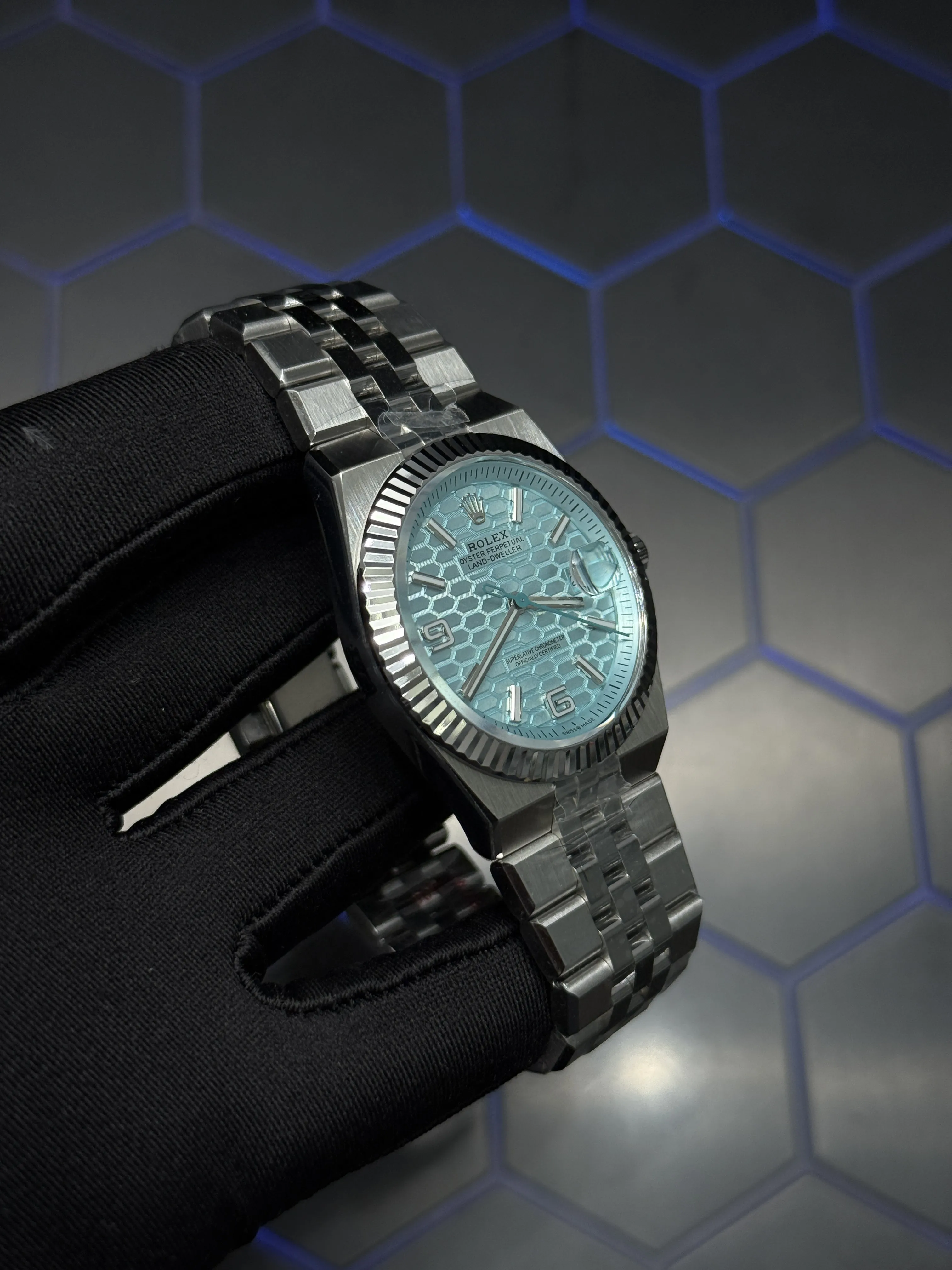 Rolex Land-Dweller-Style Ice Blue Honeycomb Dial Watch D351019442 — view 3