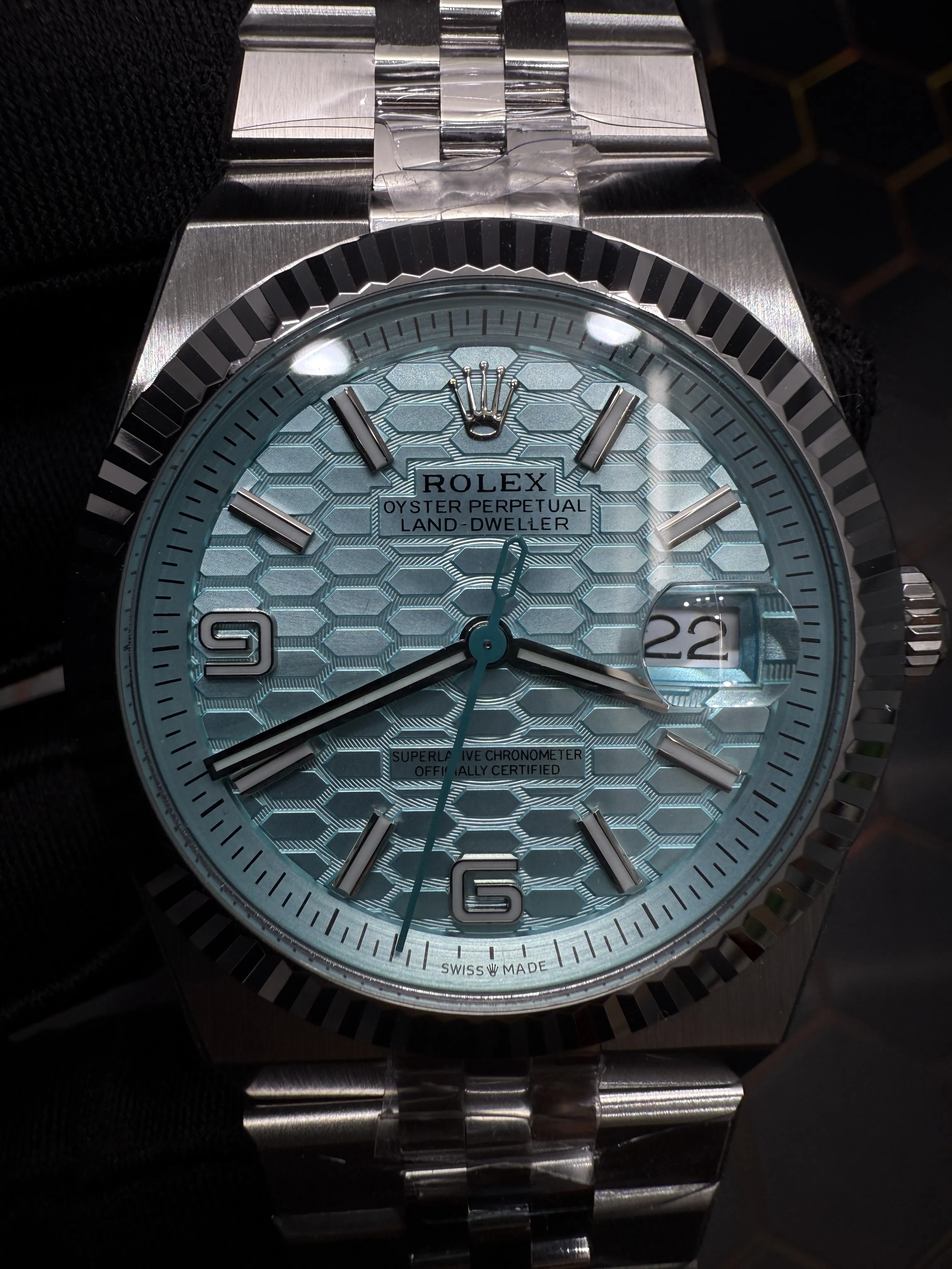 Rolex Land-Dweller-Style Ice Blue Honeycomb Dial Watch D351019442 — view 8