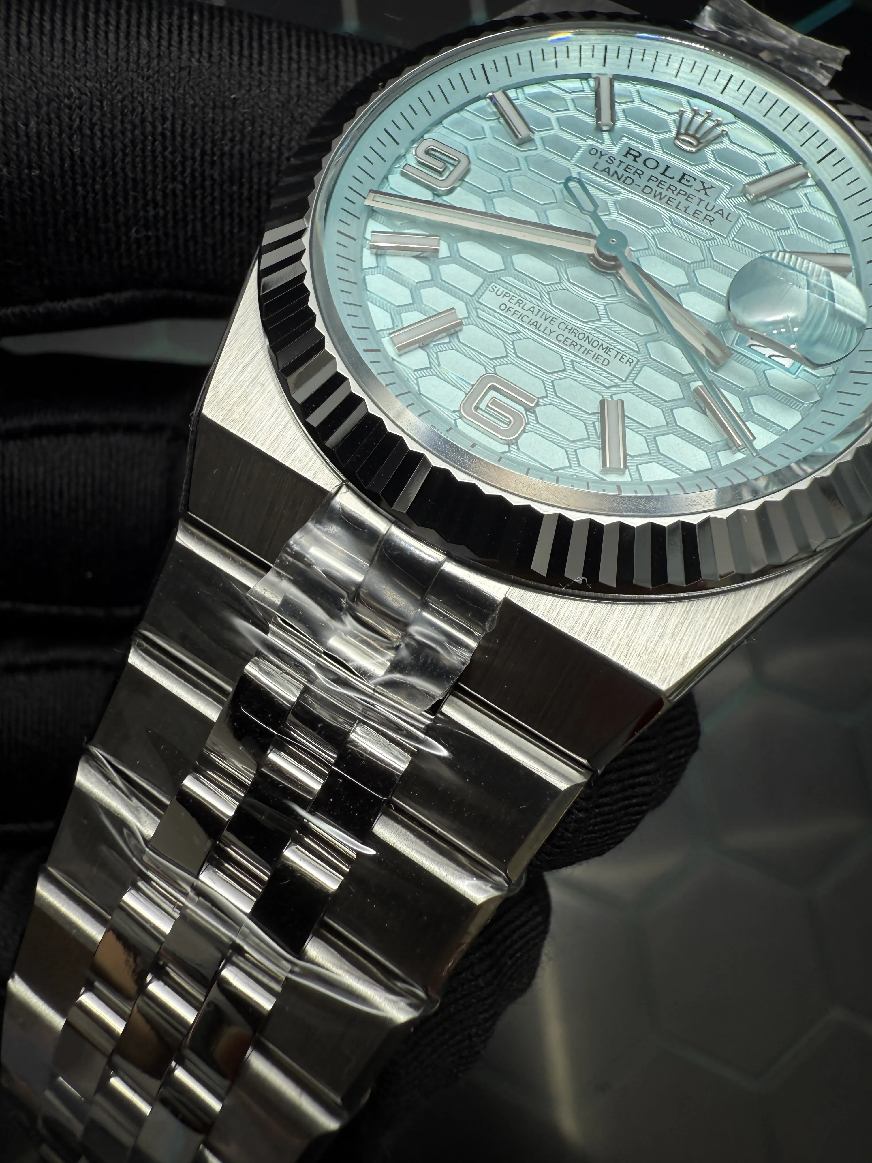 Rolex Land-Dweller-Style Ice Blue Honeycomb Dial Watch D351019442 — view 12