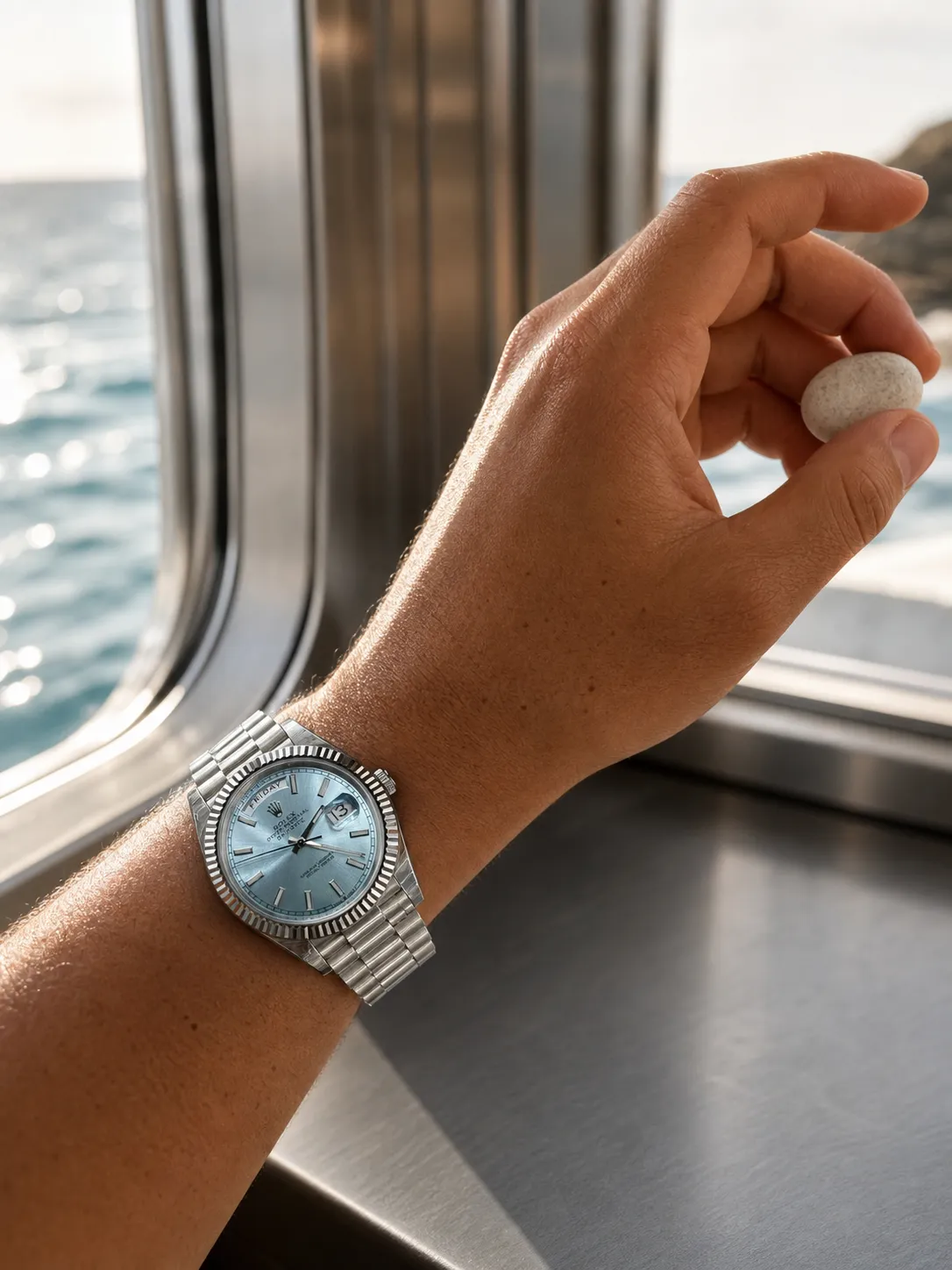 Rolex Day-Date 40-Style Silver Ice-Blue Dial President Watch D391519448