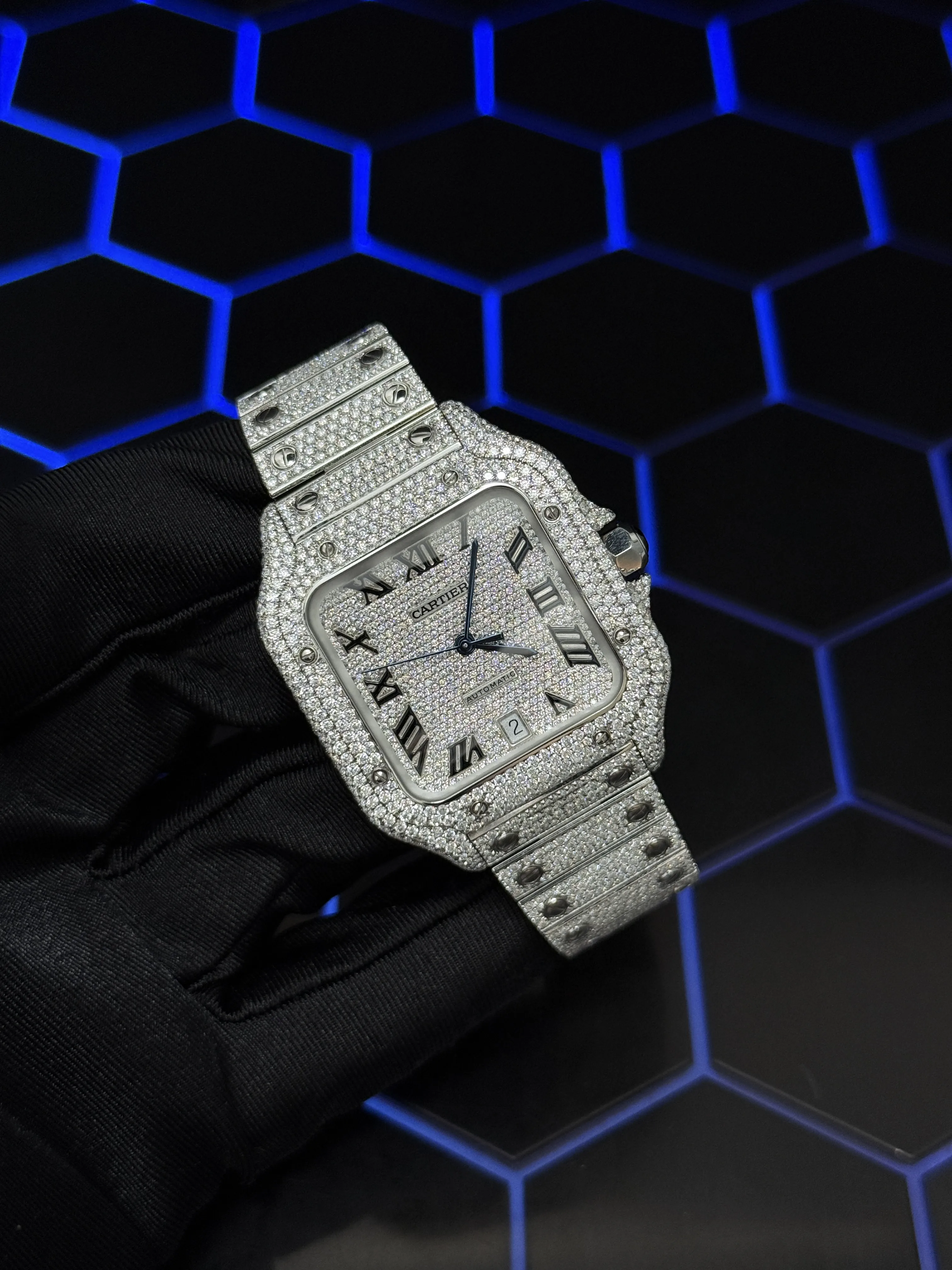Cartier Santos-Style Iced-Out Pavé Roman Dial Watch D1147519452 — view 2