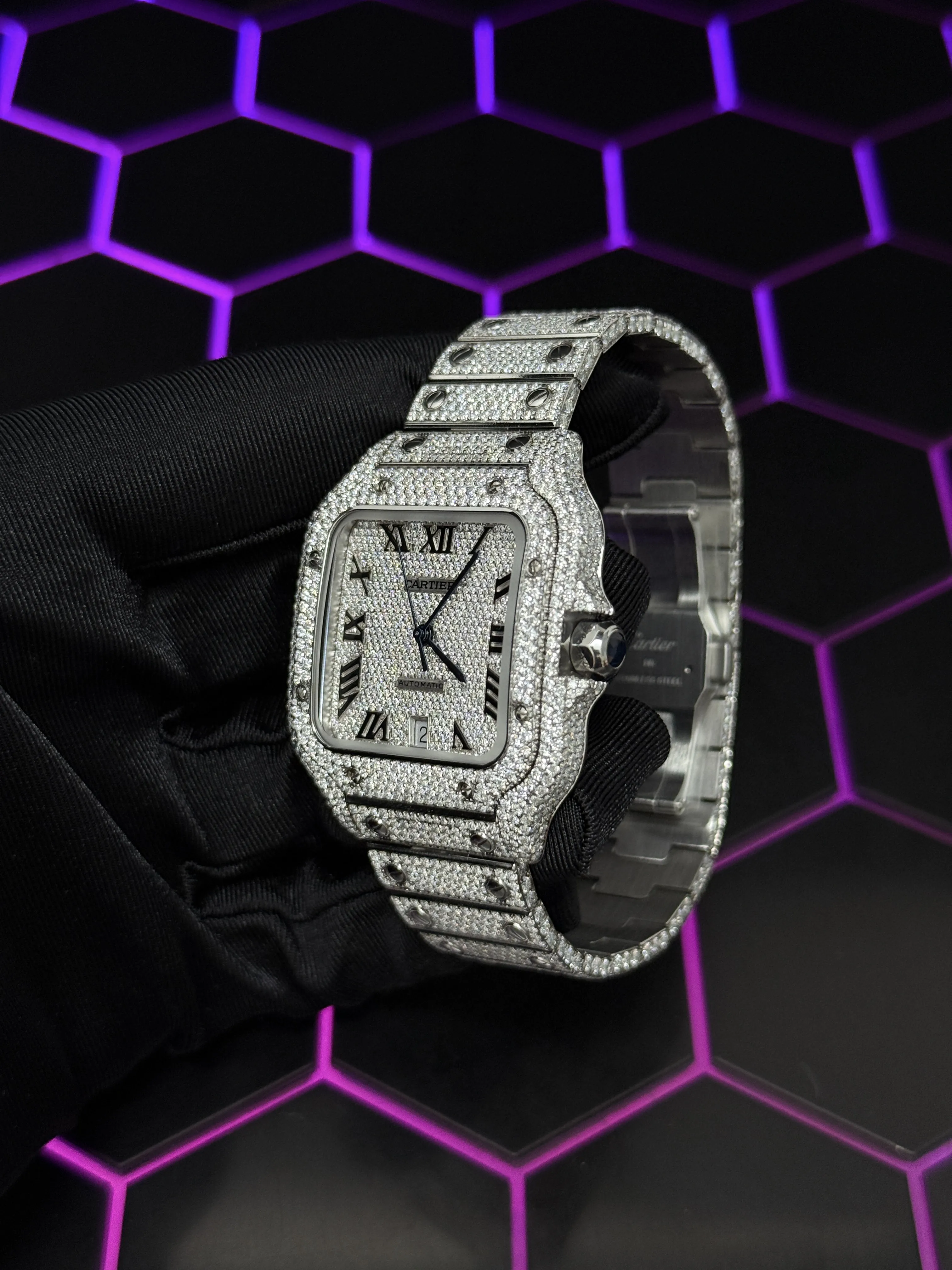 Cartier Santos-Style Iced-Out Pavé Roman Dial Watch D1147519452 — view 4