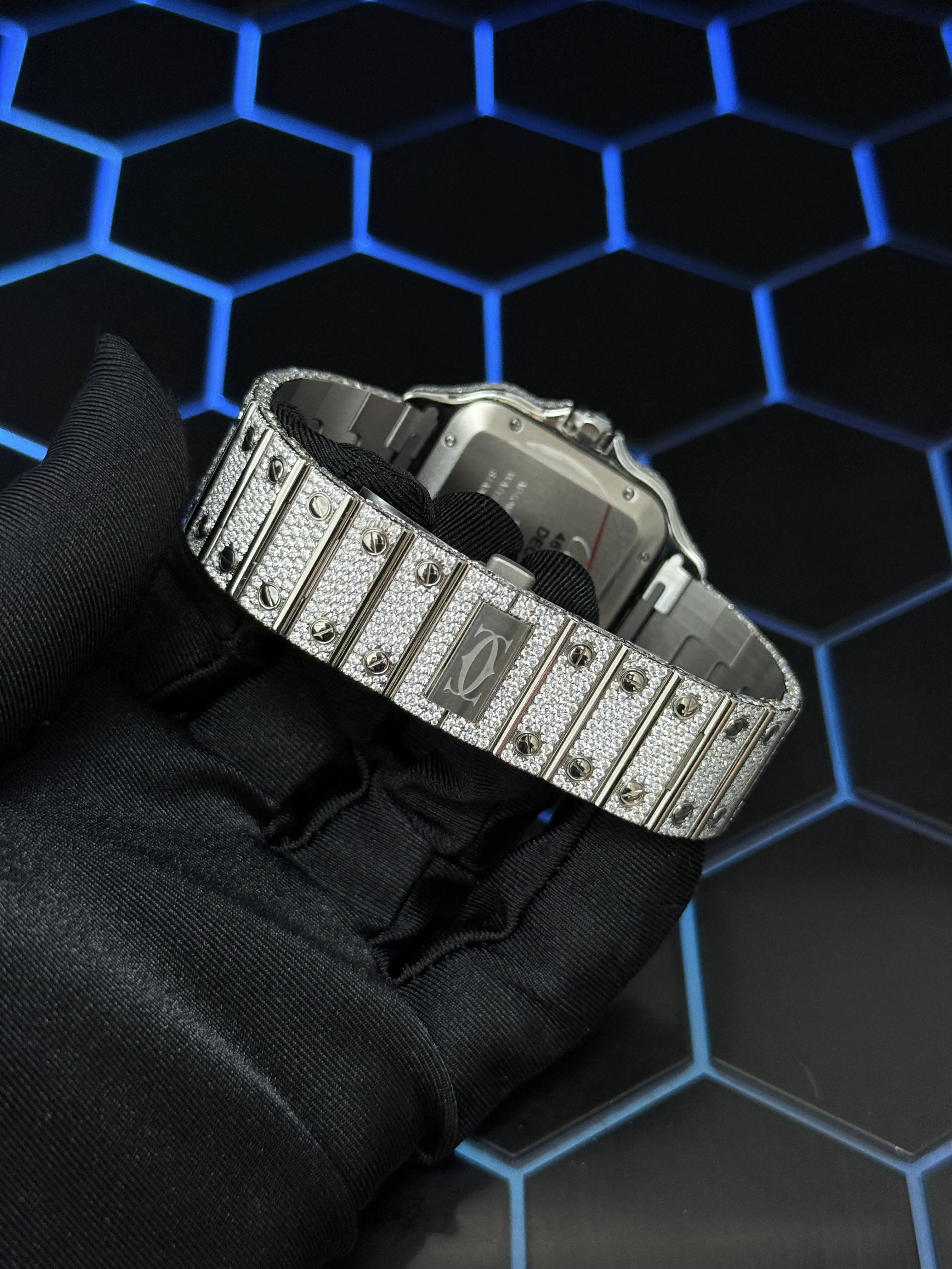 Cartier Santos-Style Iced-Out Pavé Roman Dial Watch D1147519452 — view 7