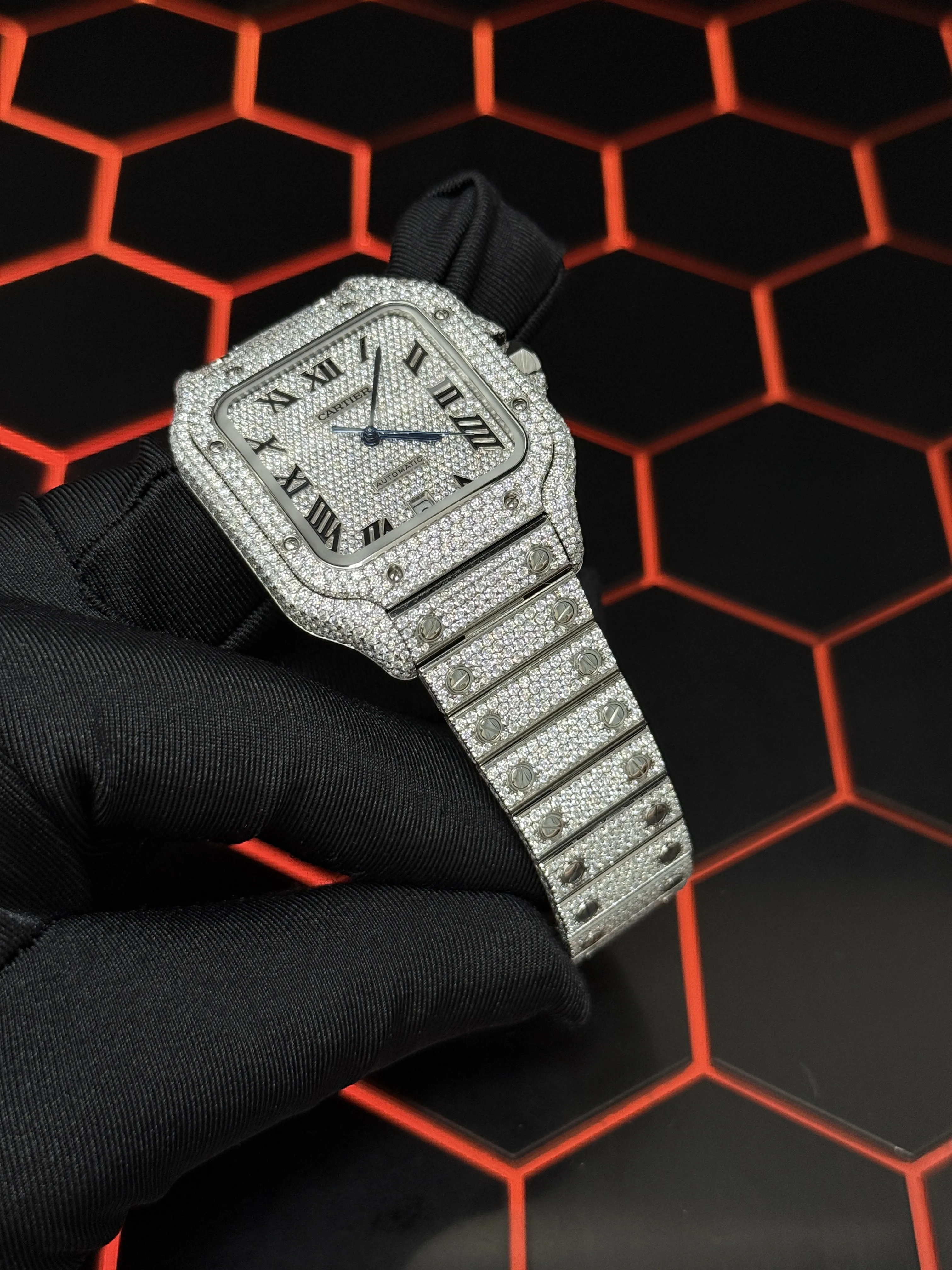 Cartier Santos-Style Iced-Out Pavé Roman Dial Watch D1147519452 — view 8