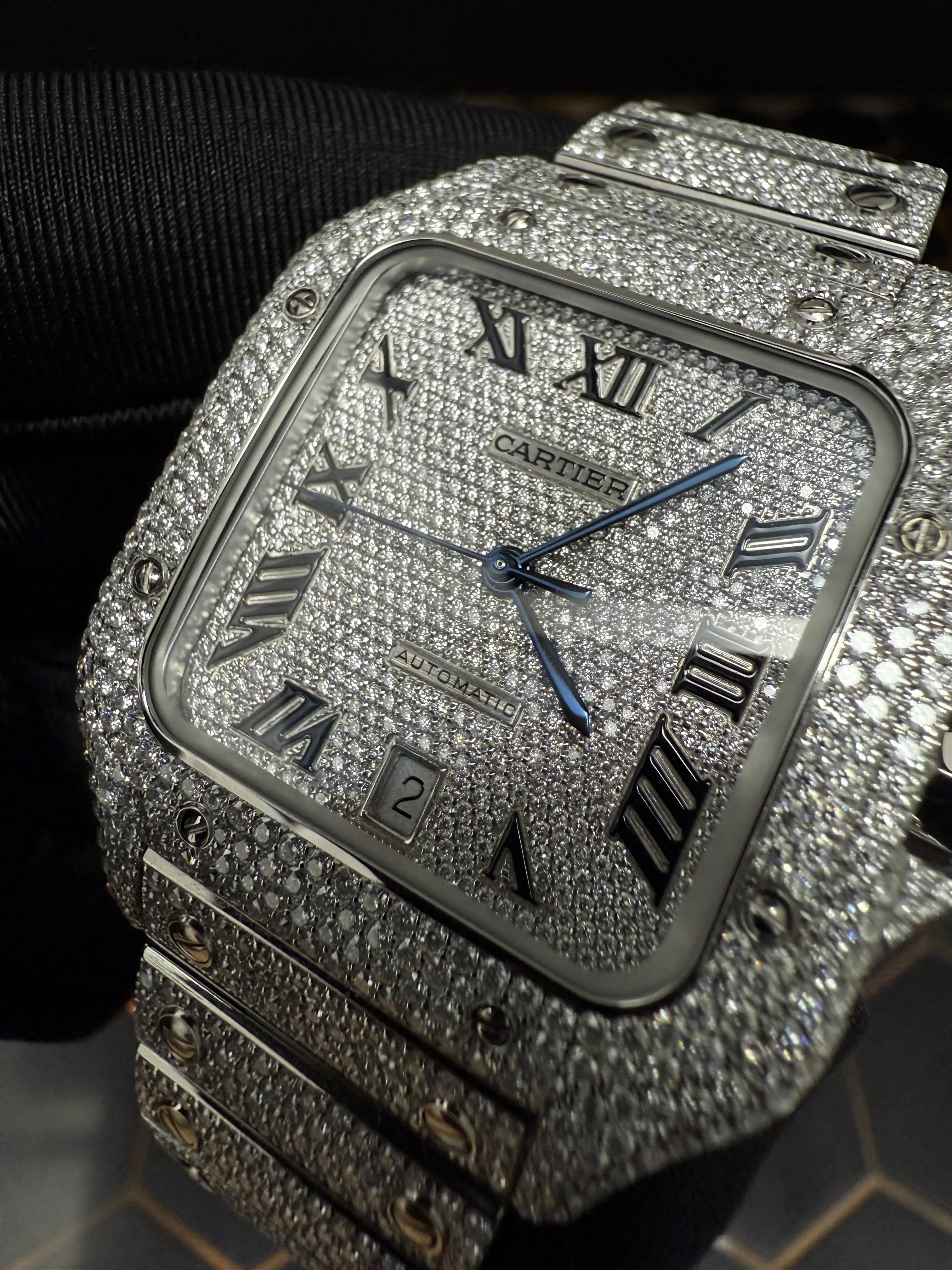 Cartier Santos-Style Iced-Out Pavé Roman Dial Watch D1147519452 — view 9