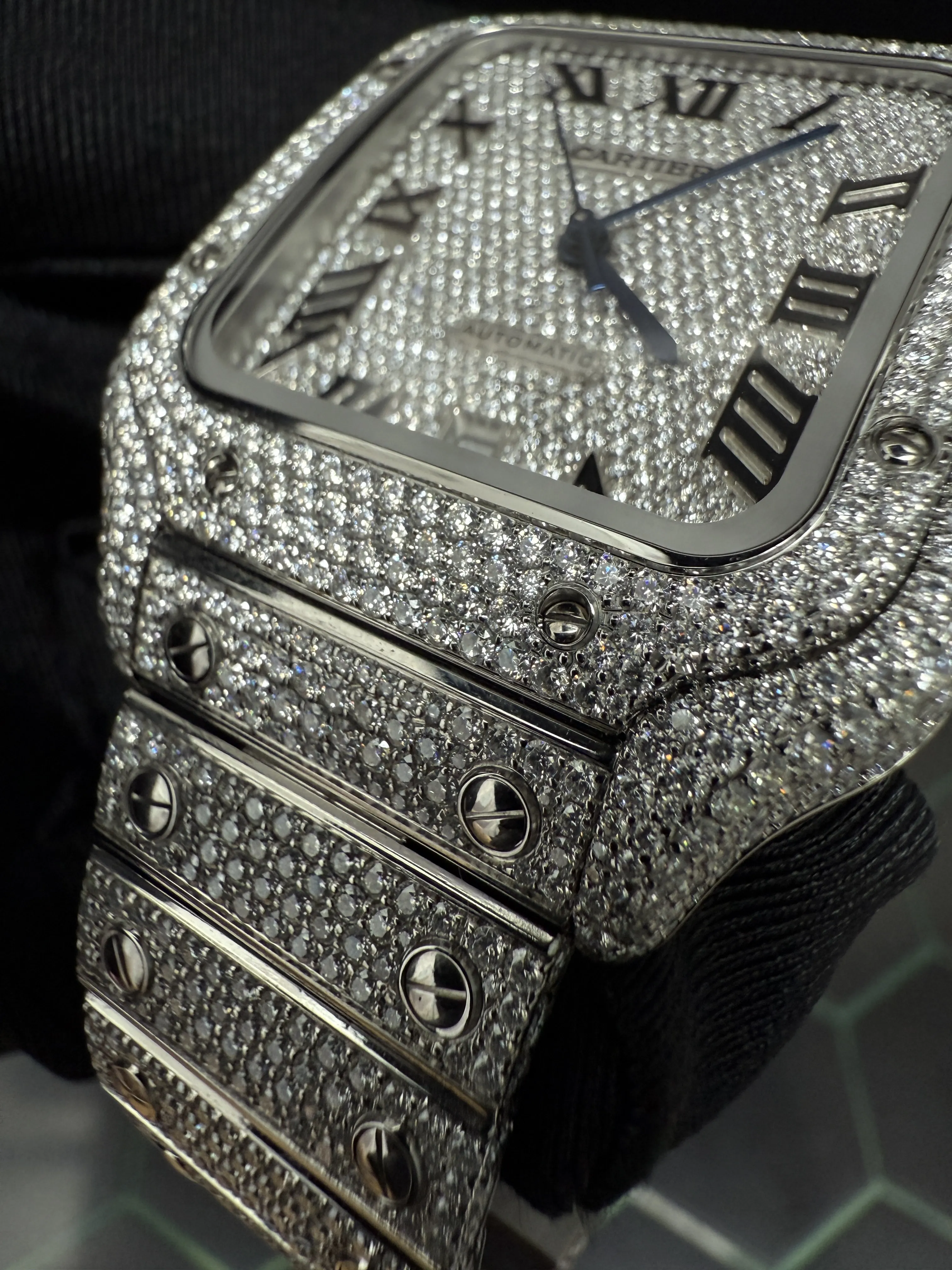 Cartier Santos-Style Iced-Out Pavé Roman Dial Watch D1147519452 — view 10