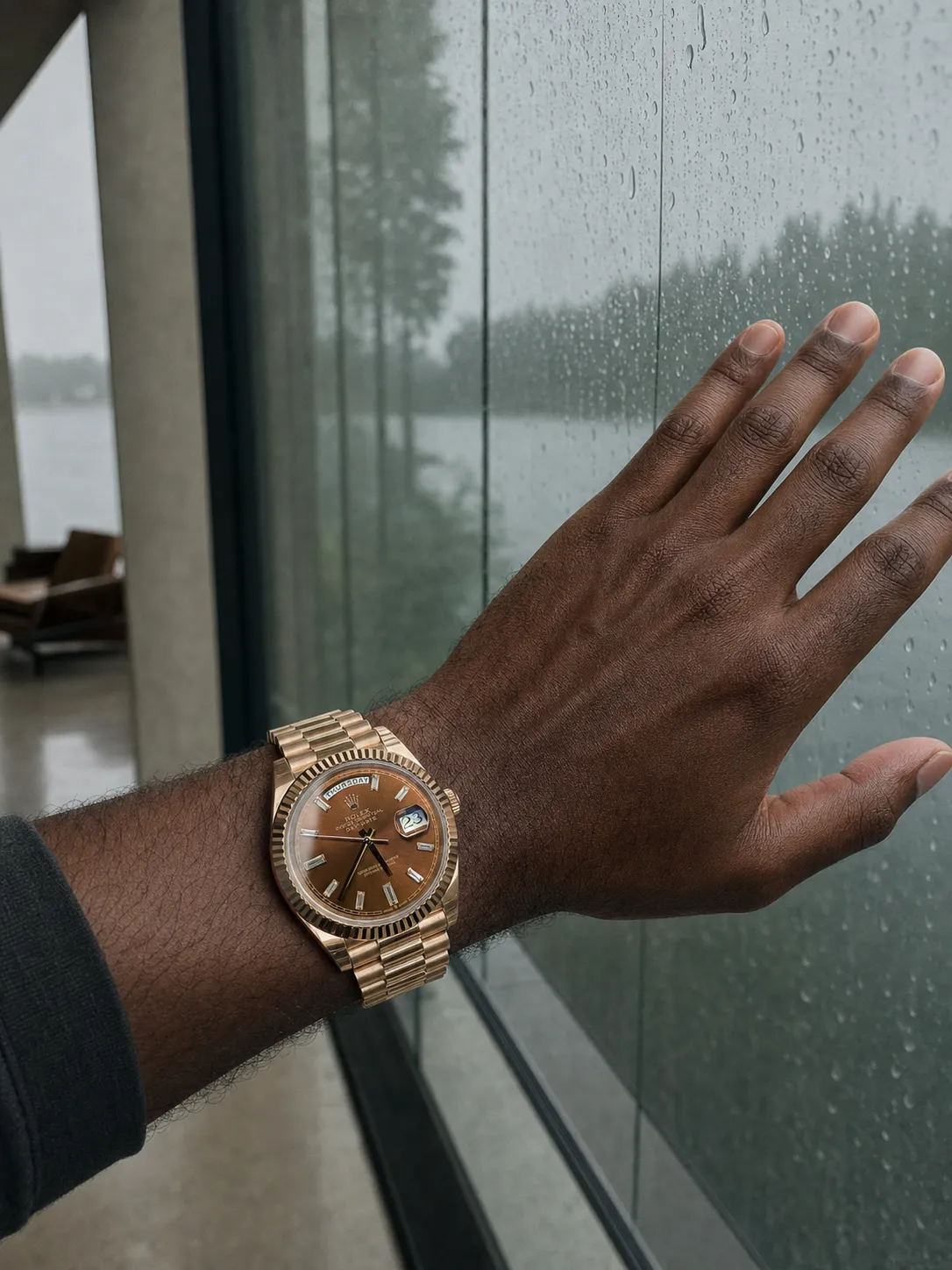 Rolex Day-Date 40-Style Rose-Gold-Tone Copper Baguette Dial Watch D391519454