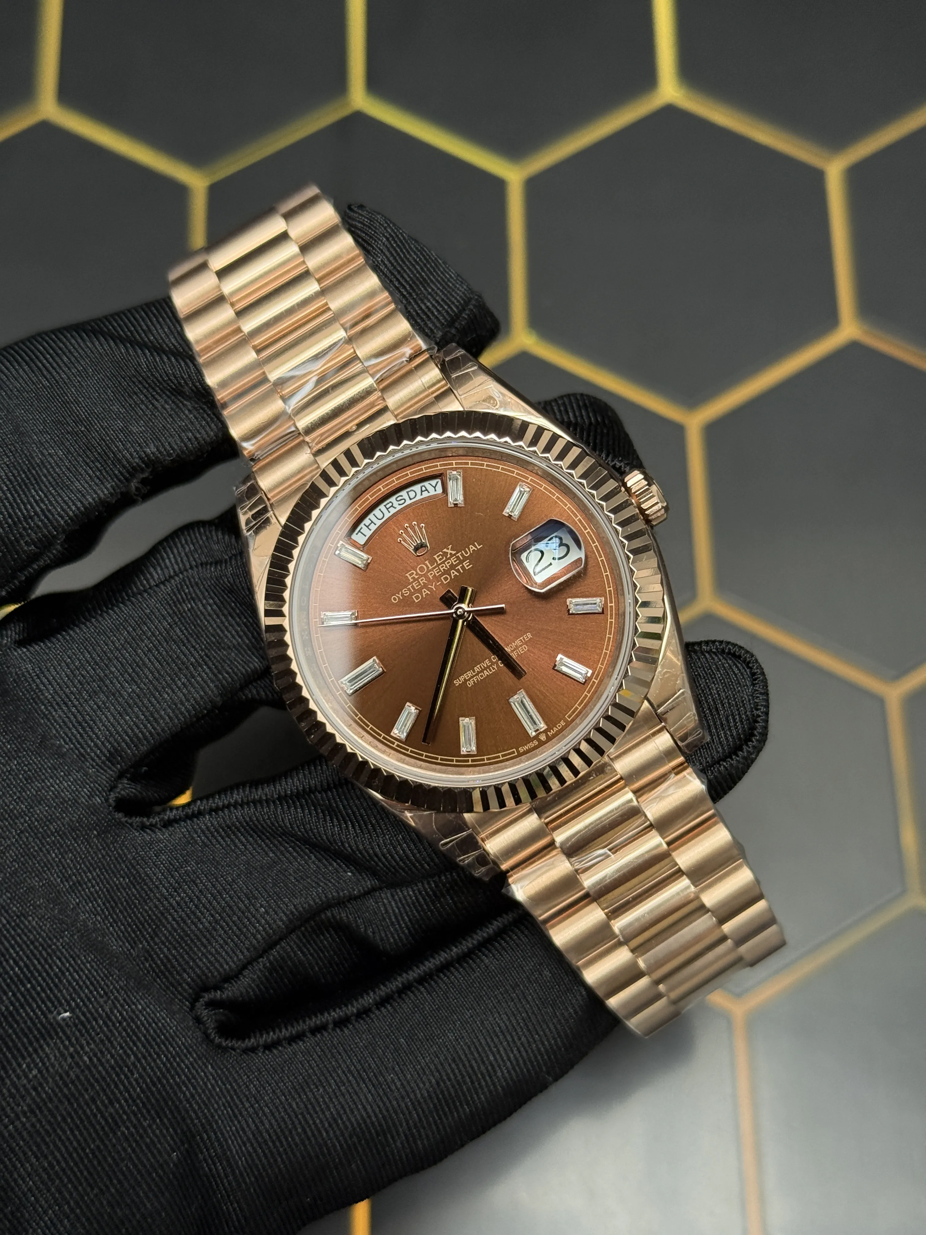 Rolex Day-Date 40-Style Rose-Gold-Tone Copper Baguette Dial Watch D391519454 — view 2