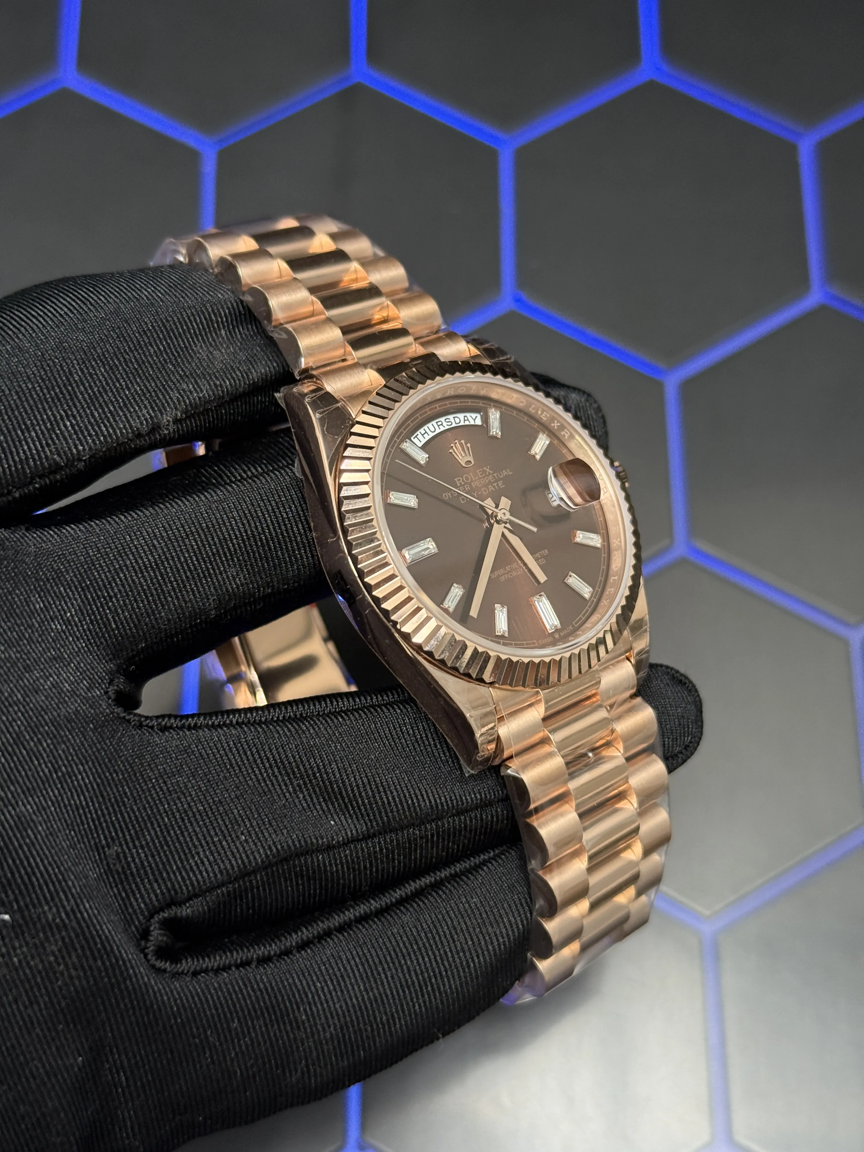 Rolex Day-Date 40-Style Rose-Gold-Tone Copper Baguette Dial Watch D391519454 — view 3