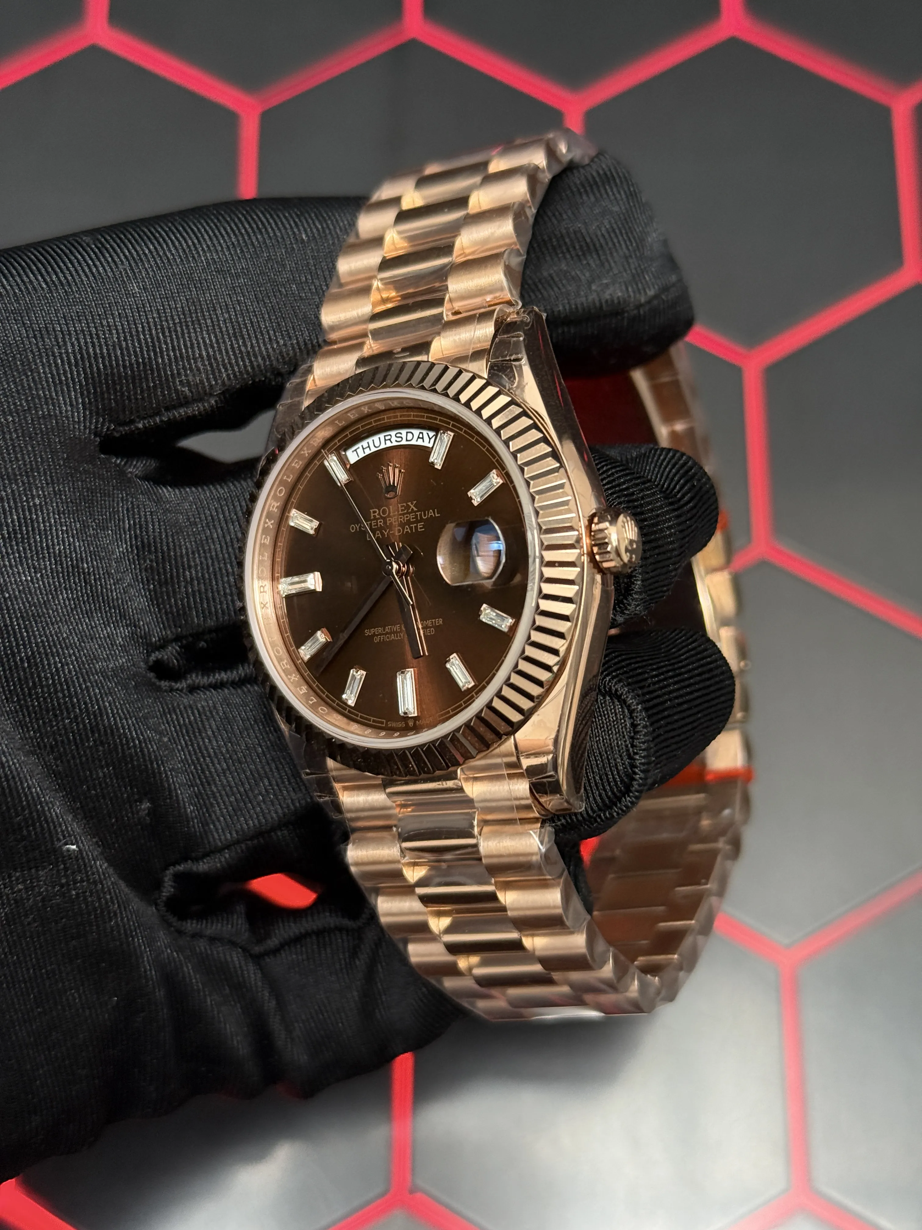 Rolex Day-Date 40-Style Rose-Gold-Tone Copper Baguette Dial Watch D391519454 — view 4