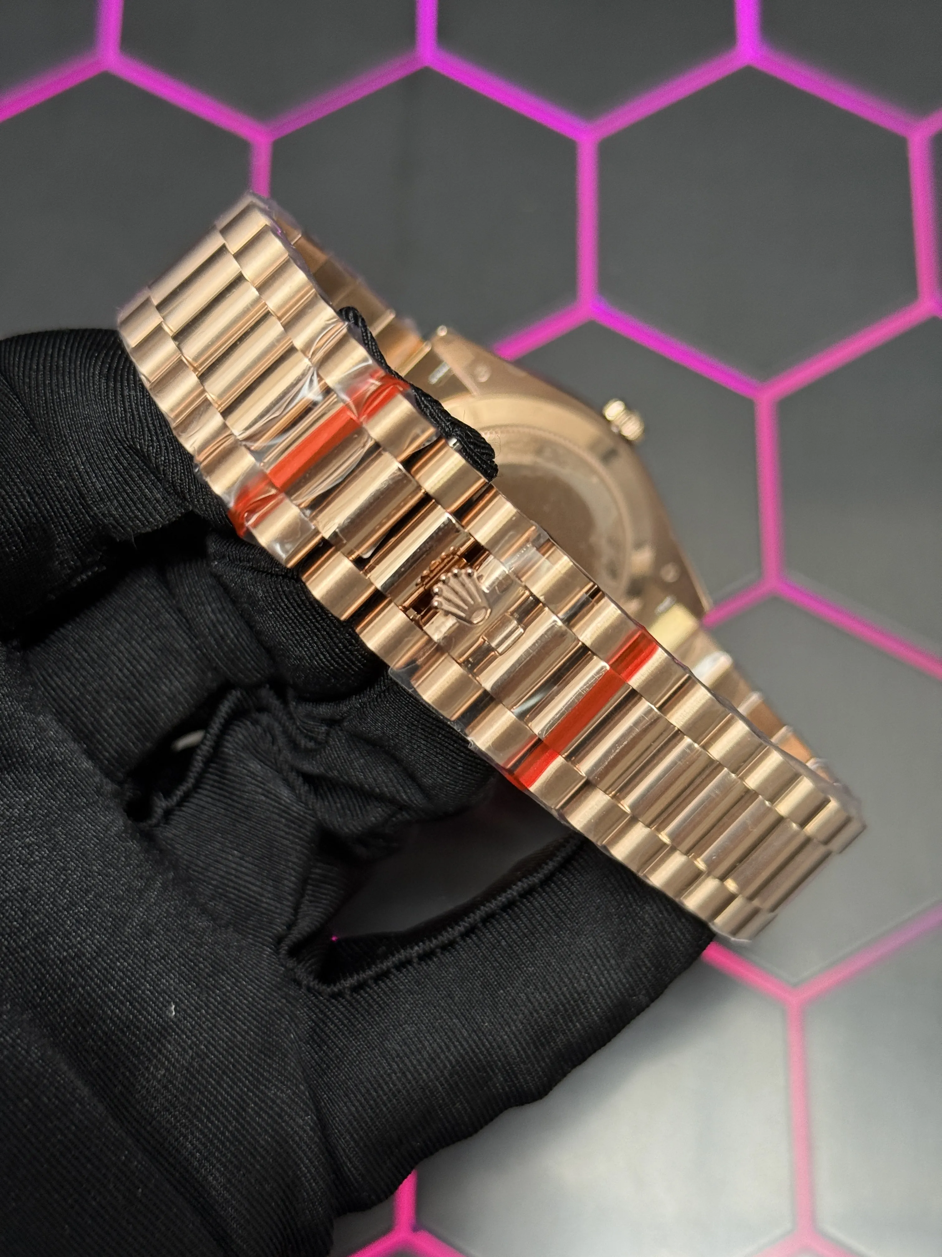 Rolex Day-Date 40-Style Rose-Gold-Tone Copper Baguette Dial Watch D391519454 — view 7