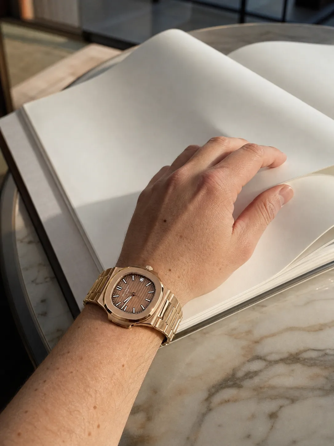 Patek Philippe Nautilus-Style Rose-Gold-Tone Brown Dial Watch D459019457