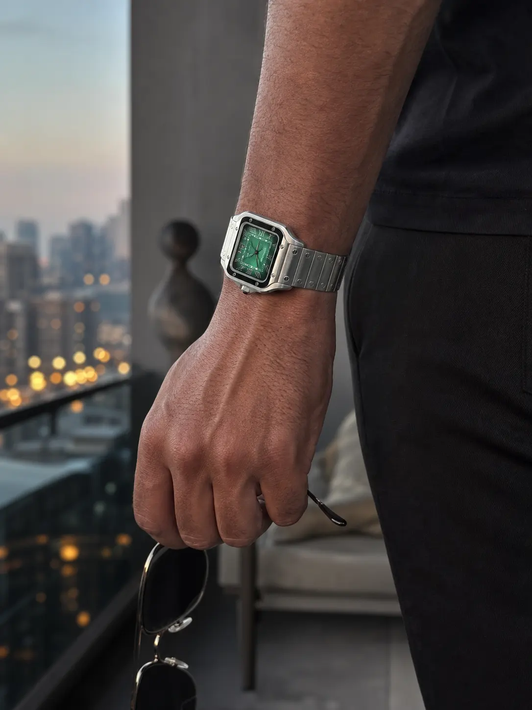 Cartier Santos-Style Green Roman Dial Watch D398319459