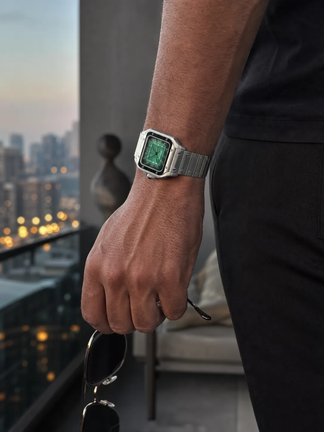Cartier Santos-Style Green Roman Dial Watch D398319459