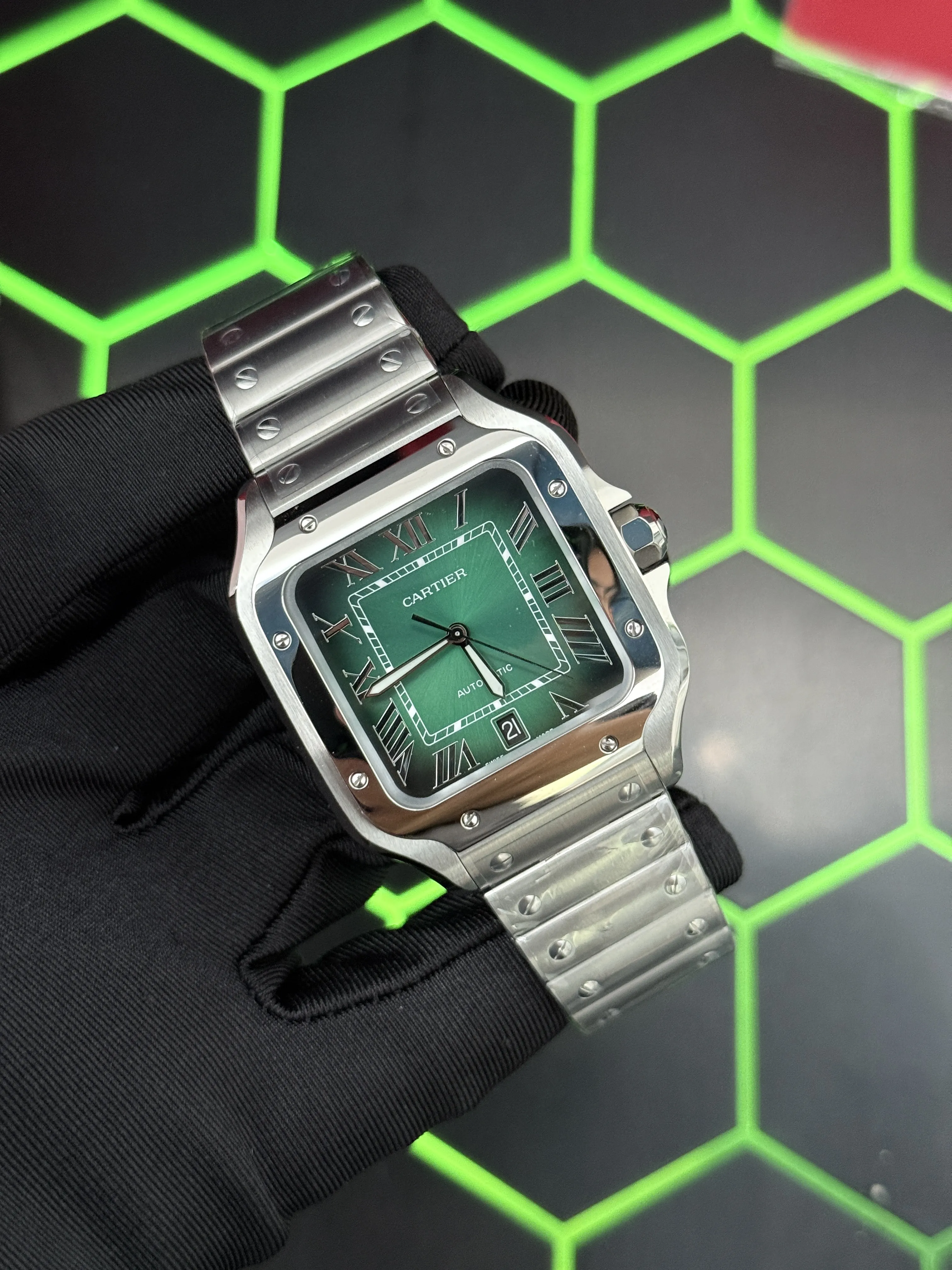 Cartier Santos-Style Green Roman Dial Watch D398319459 — view 2