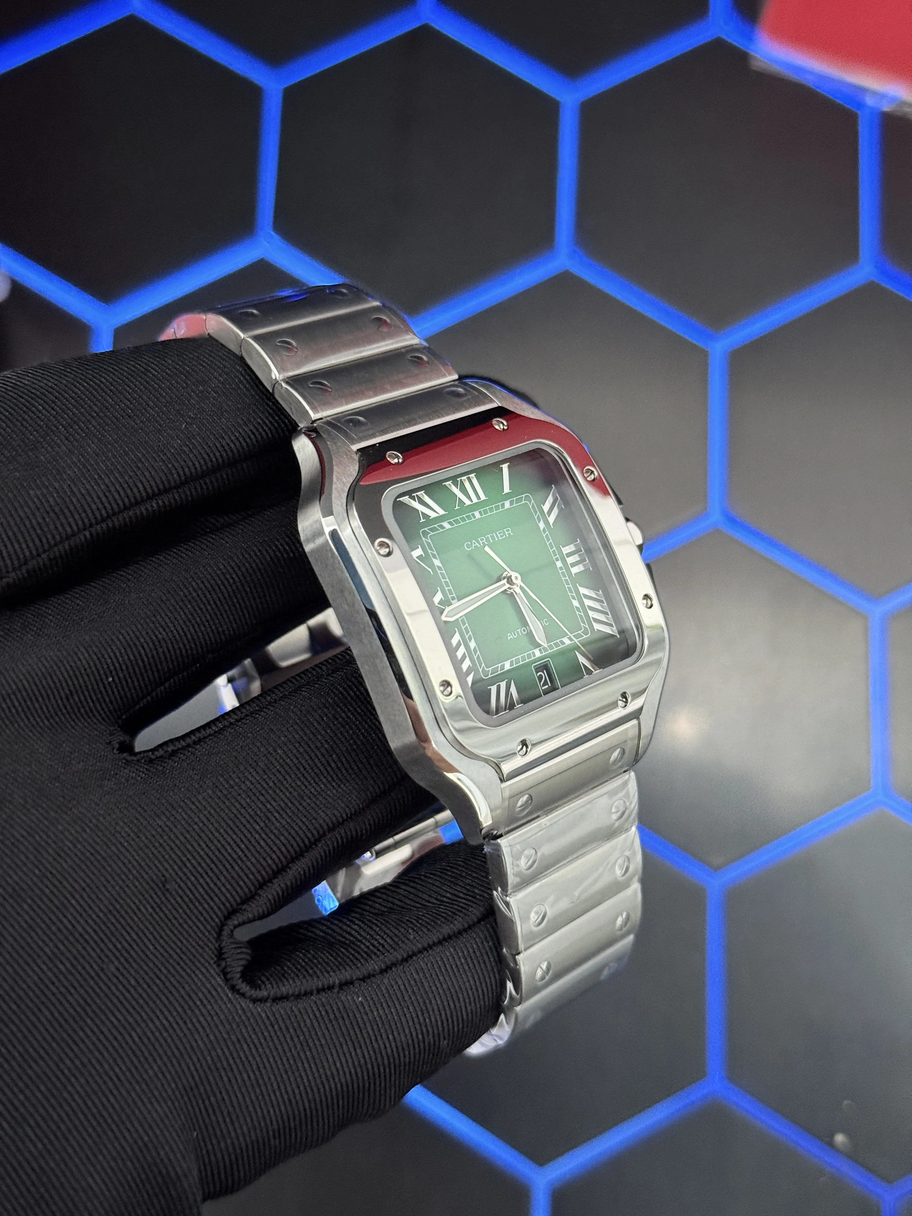 Cartier Santos-Style Green Roman Dial Watch D398319459 — view 3