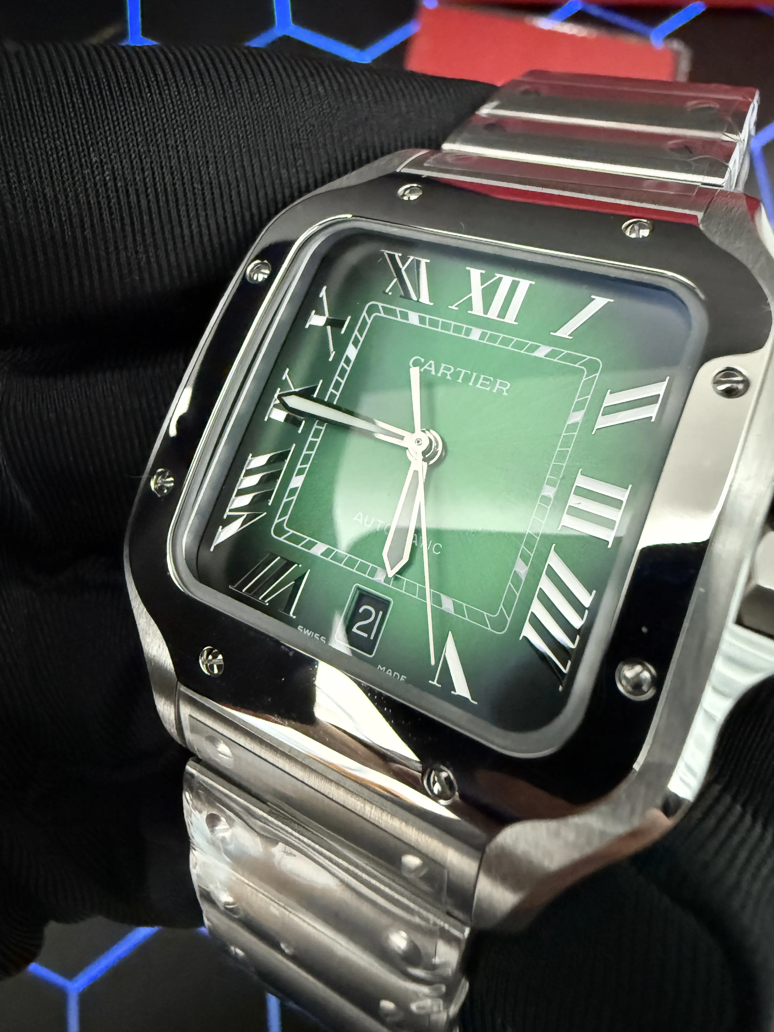 Cartier Santos-Style Green Roman Dial Watch D398319459 — view 8