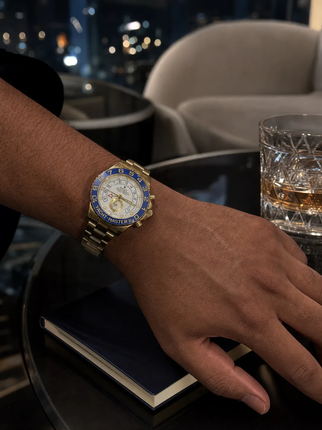 Rolex Yacht-Master II-Style Gold-Tone Blue Bezel Watch D371319463