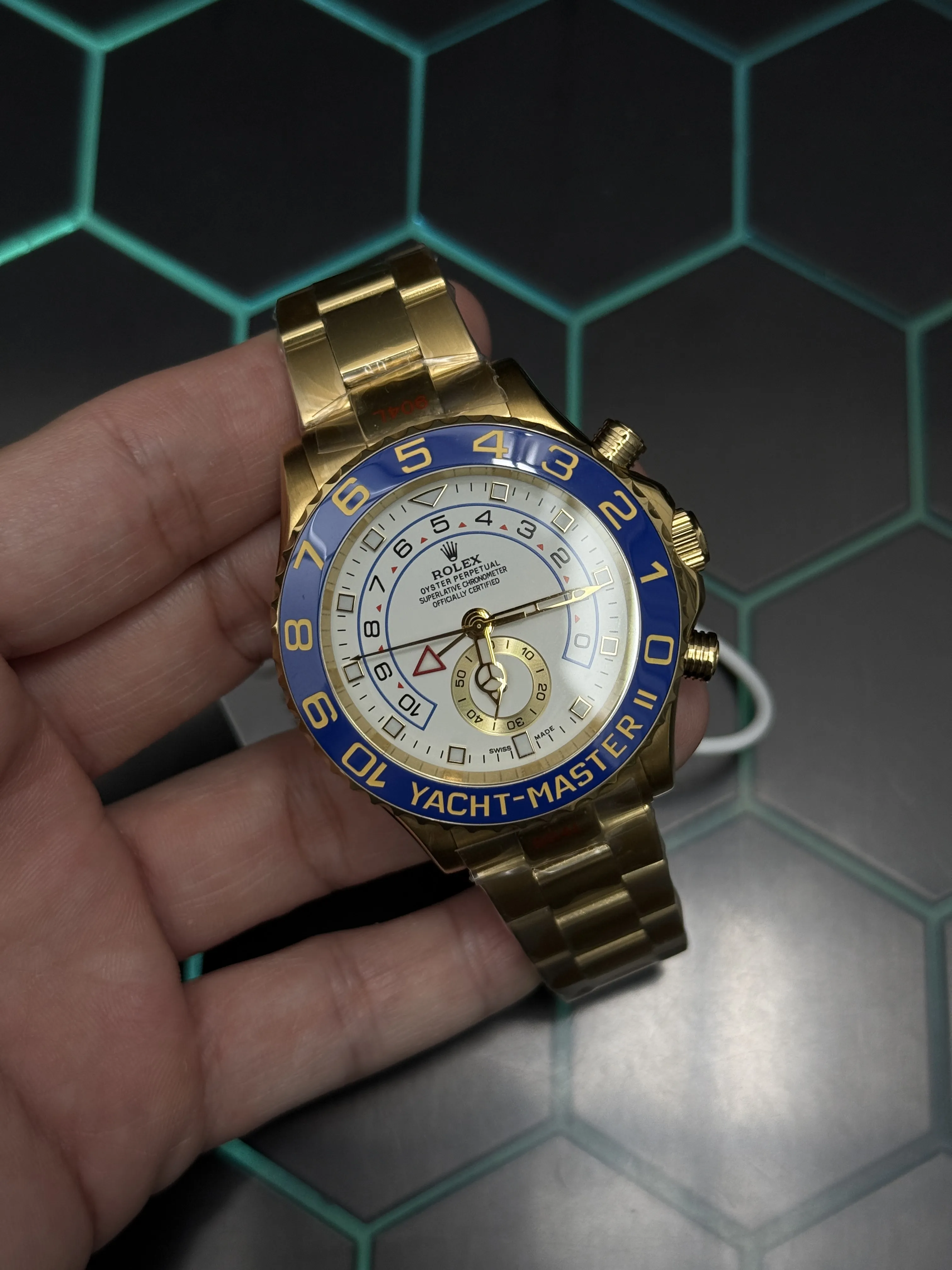 Rolex Yacht-Master II-Style Gold-Tone Blue Bezel Watch D371319463 — view 2
