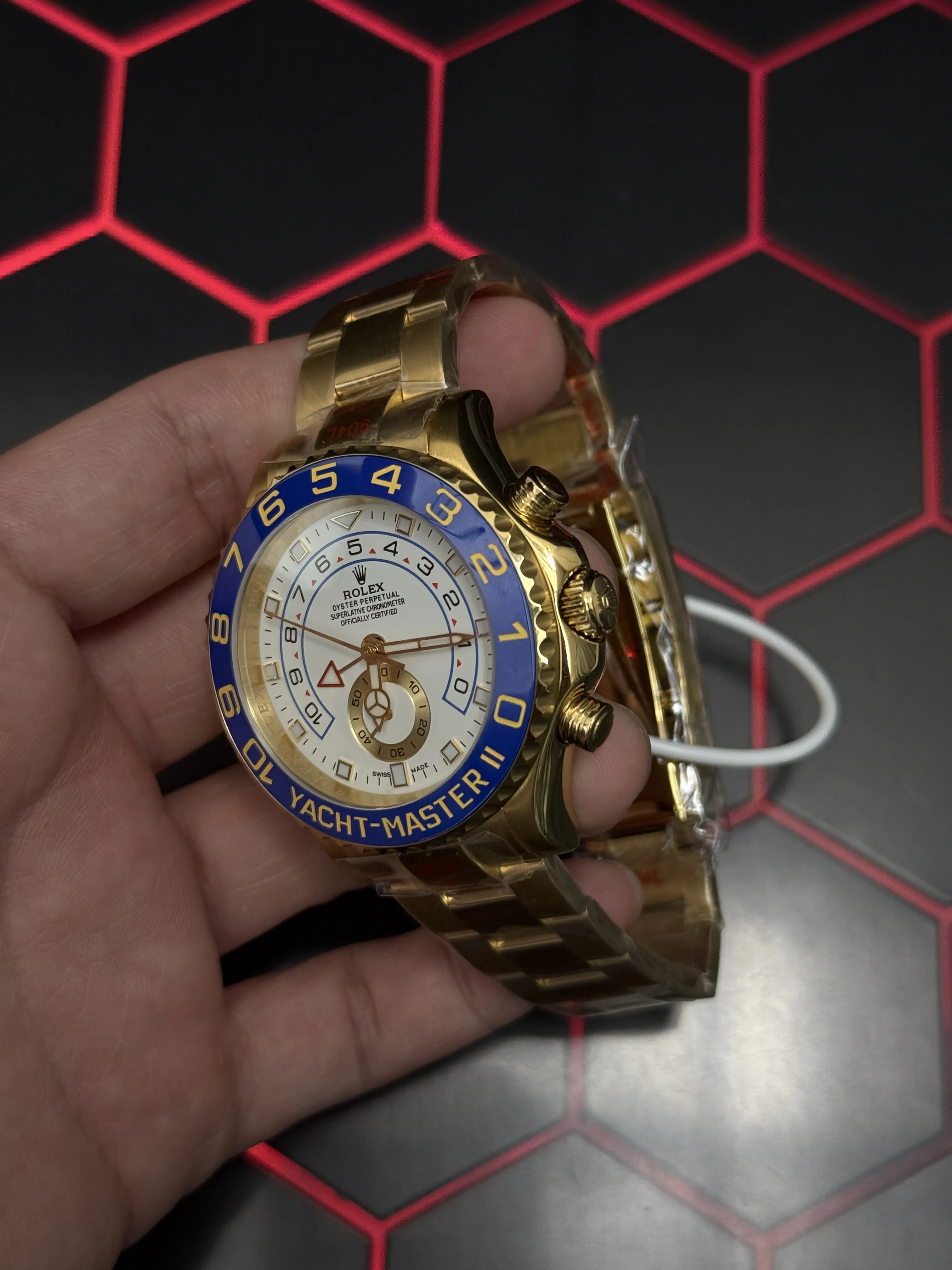 Rolex Yacht-Master II-Style Gold-Tone Blue Bezel Watch D371319463 — view 3