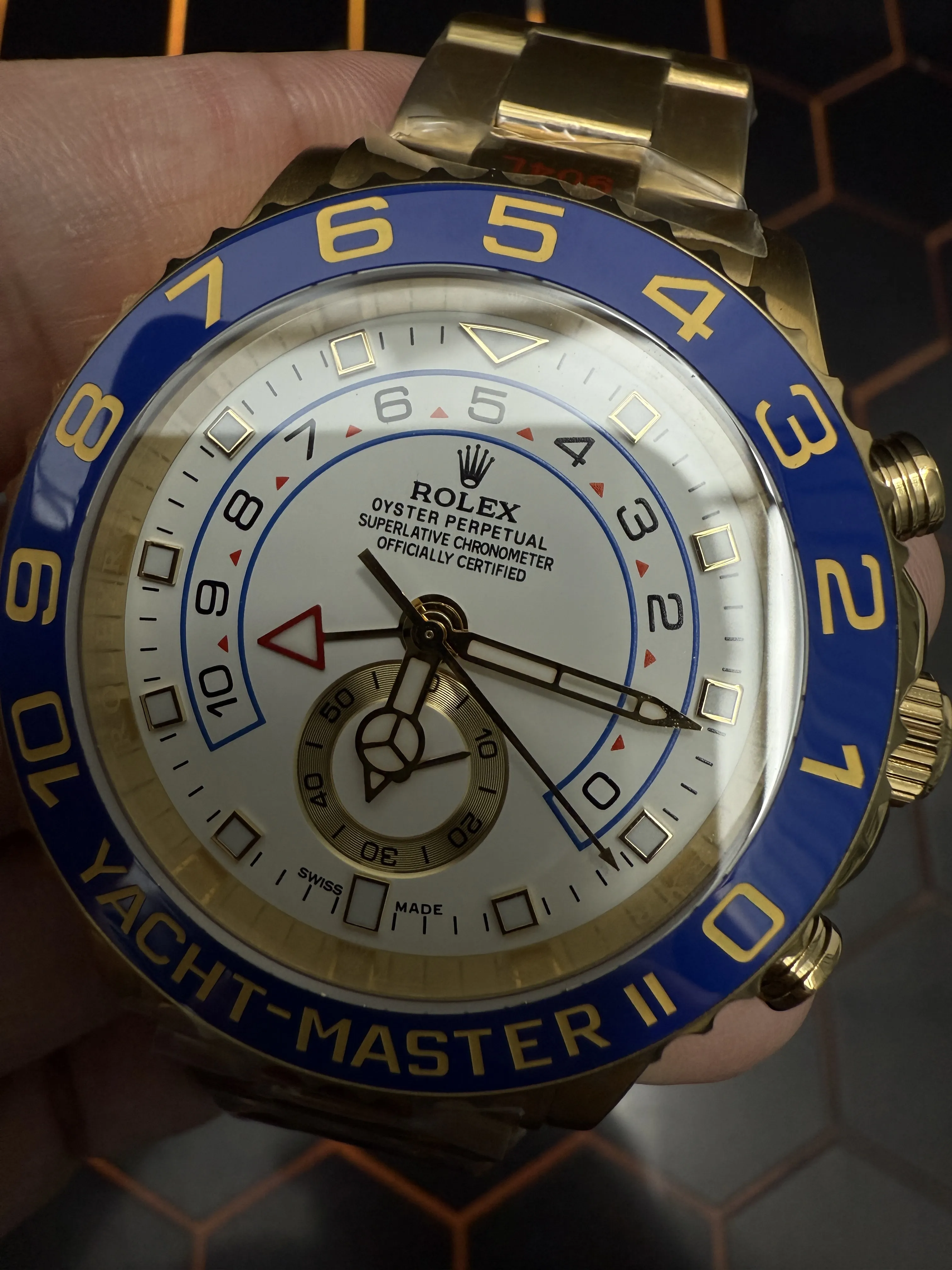 Rolex Yacht-Master II-Style Gold-Tone Blue Bezel Watch D371319463 — view 8