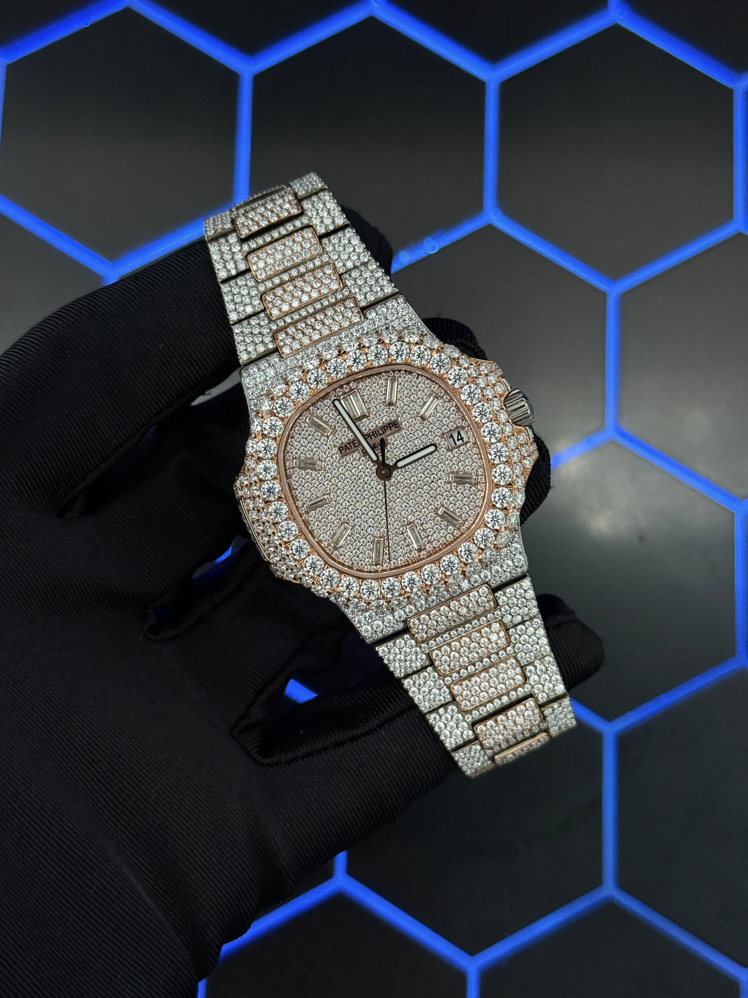 Patek Philippe Nautilus-Style Two-Tone Iced-Out Baguette Dial Watch D1215019469 — view 2
