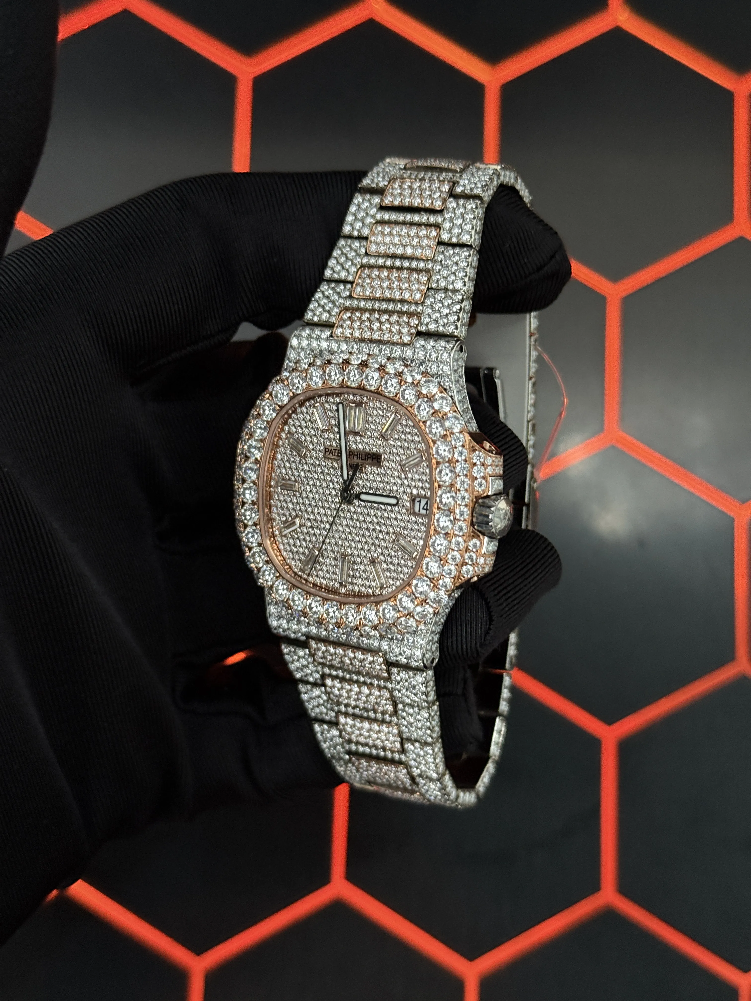 Patek Philippe Nautilus-Style Two-Tone Iced-Out Baguette Dial Watch D1215019469 — view 4