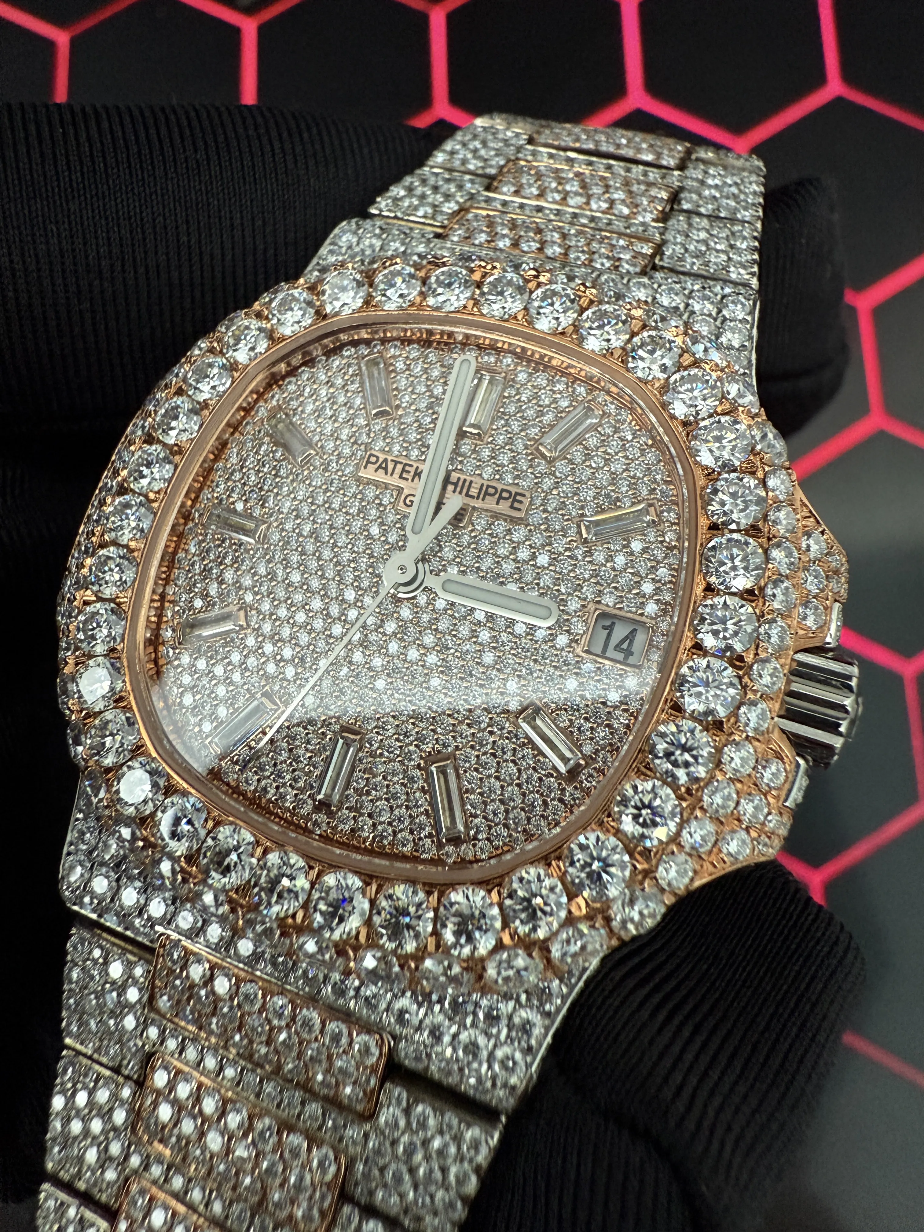 Patek Philippe Nautilus-Style Two-Tone Iced-Out Baguette Dial Watch D1215019469 — view 9