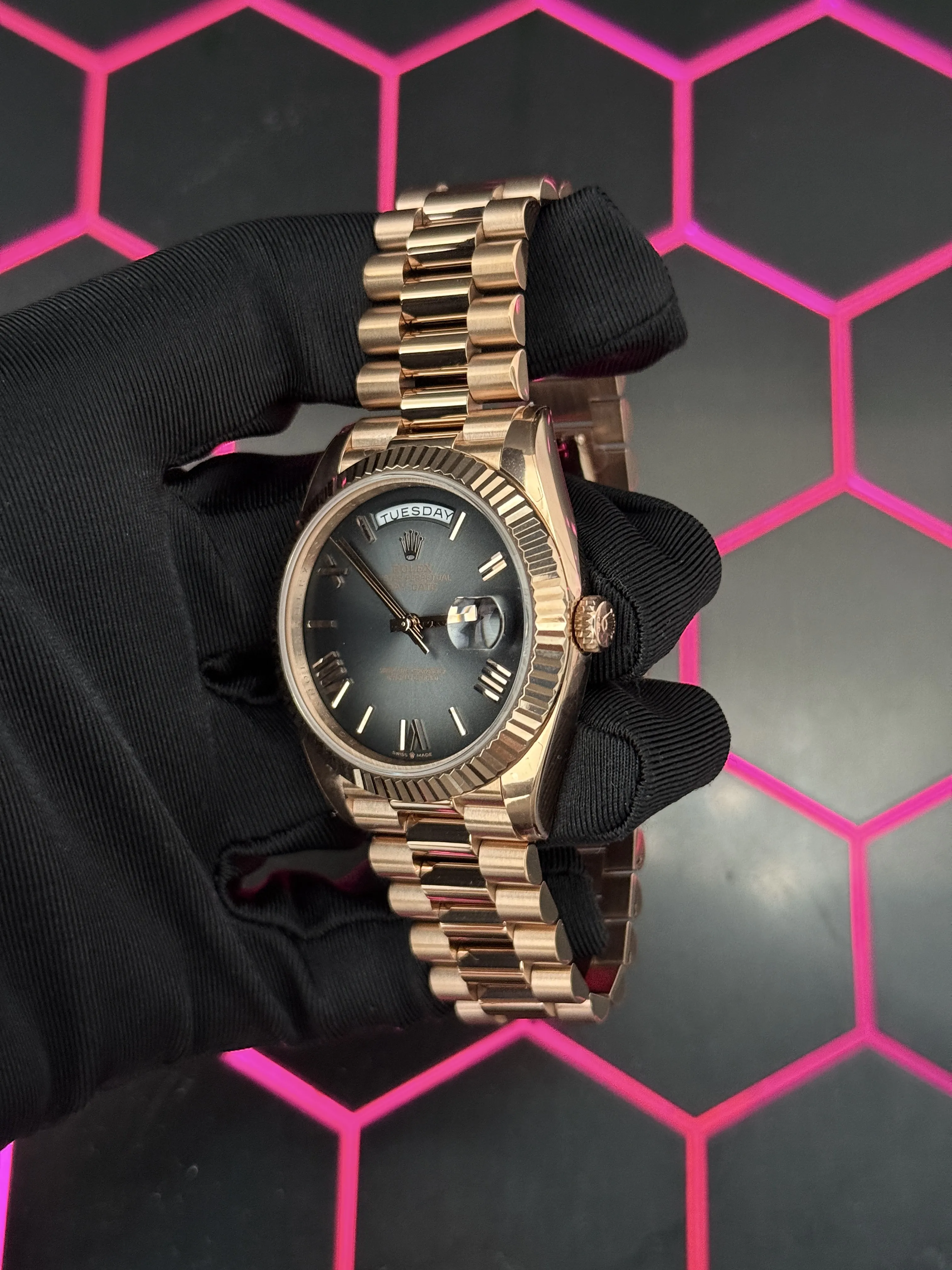 Rolex Day-Date 40-Style Rose-Gold-Tone Slate Roman Dial Watch D438819471 — view 4