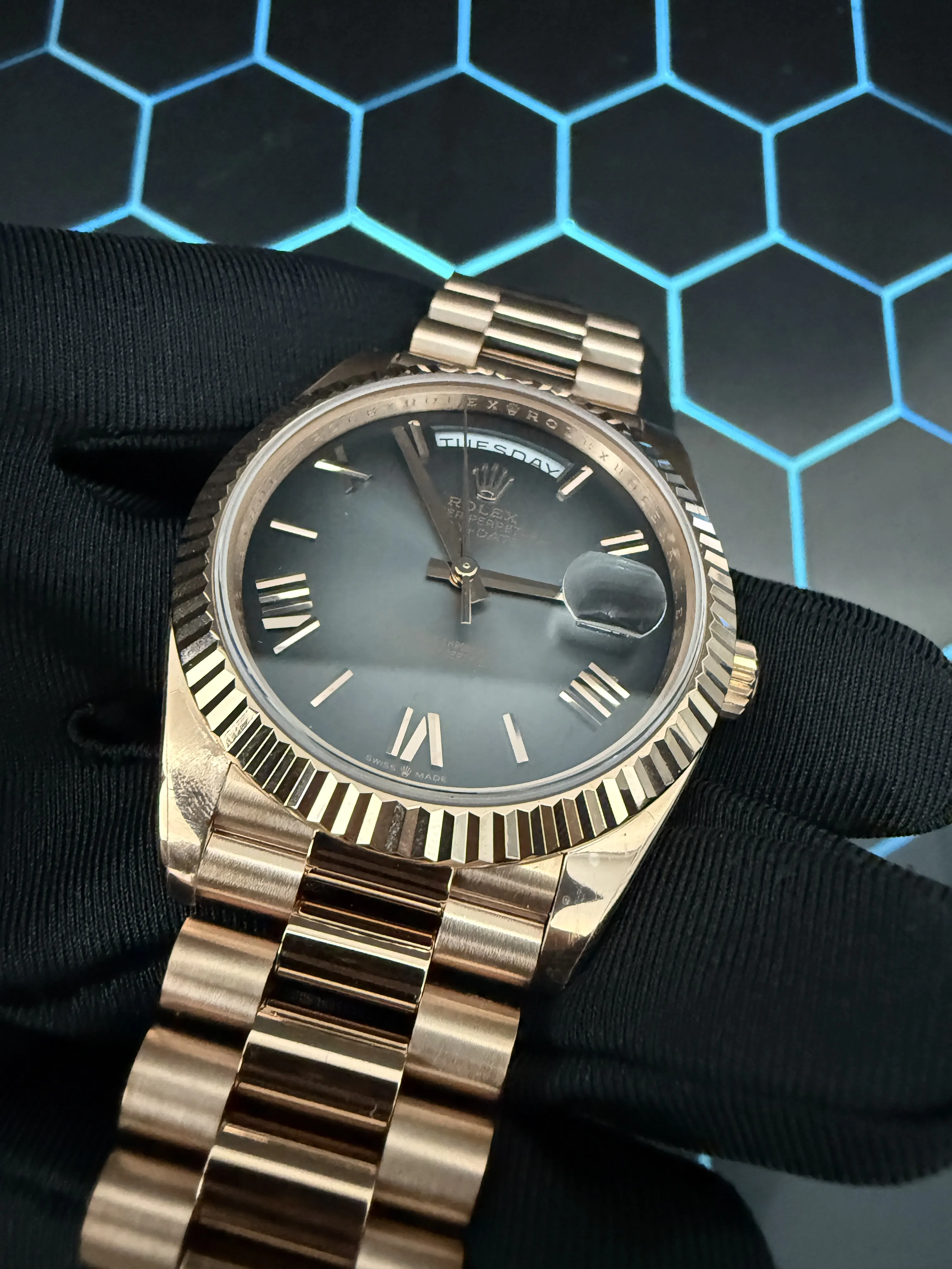 Rolex Day-Date 40-Style Rose-Gold-Tone Slate Roman Dial Watch D438819471 — view 10