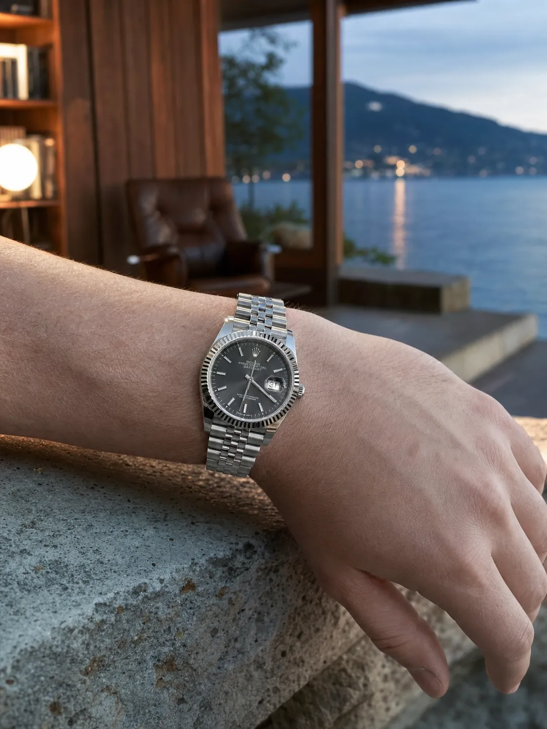 Rolex Datejust-Style Silver-Tone Slate Dial Jubilee Watch D371319472