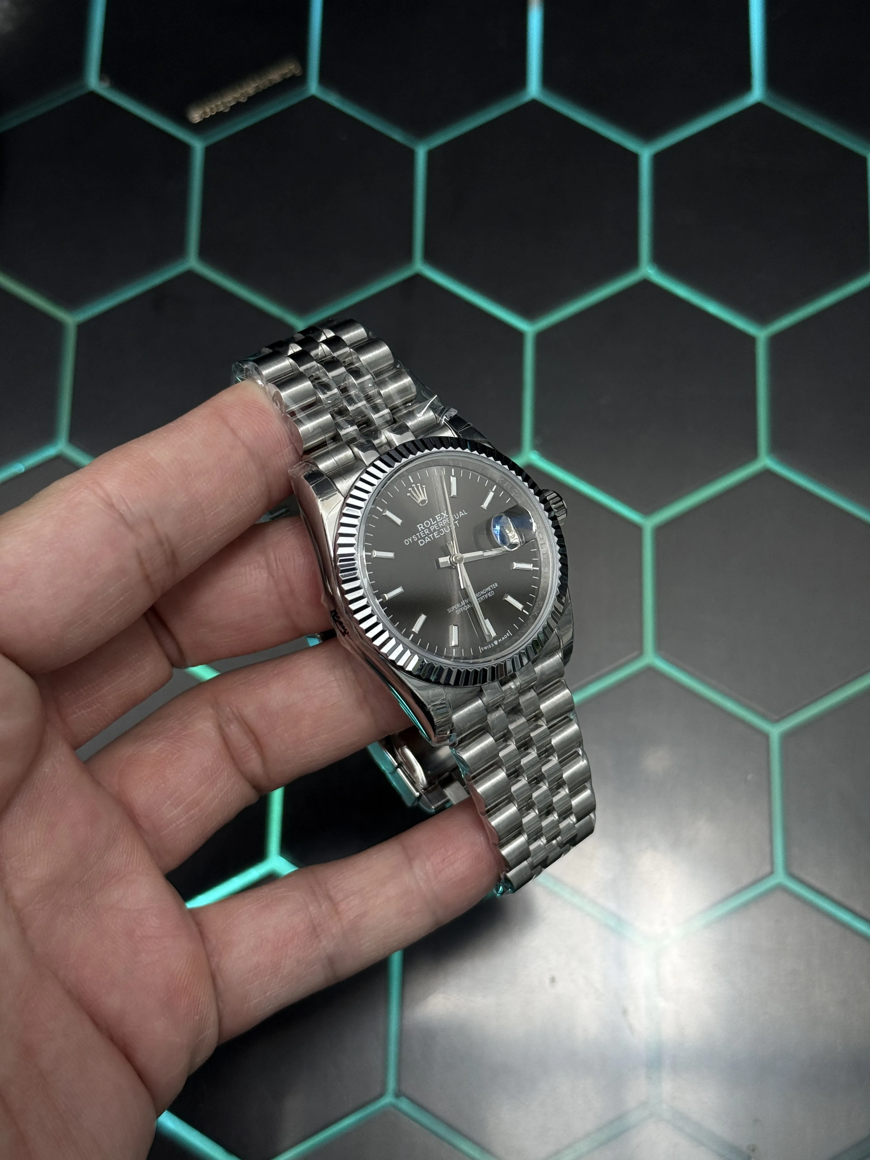 Rolex Datejust-Style Silver-Tone Slate Dial Jubilee Watch D371319472 — view 3