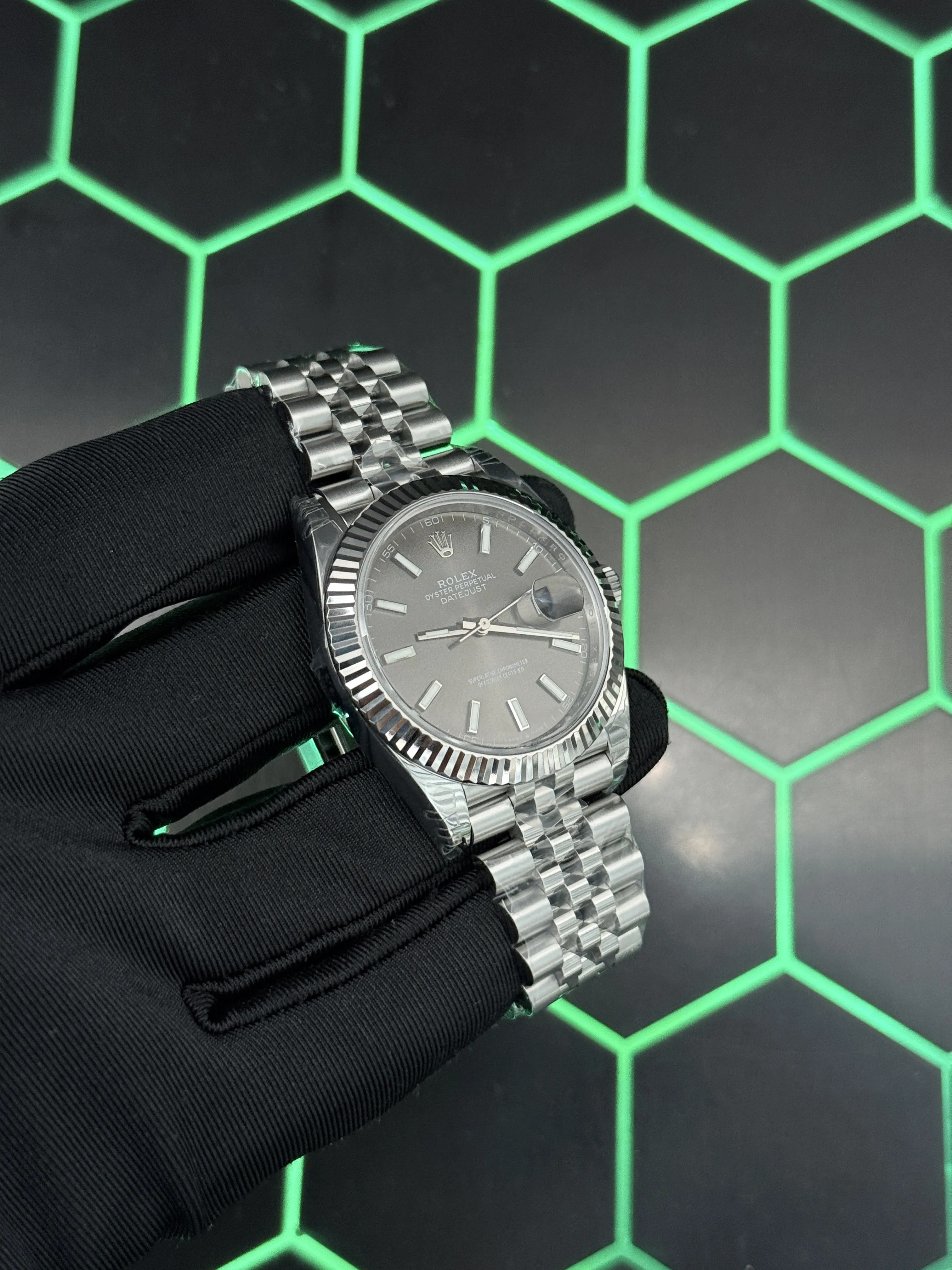 Rolex Datejust 41-Style Silver-Tone Charcoal Dial Jubilee Watch D391519473 — view 3