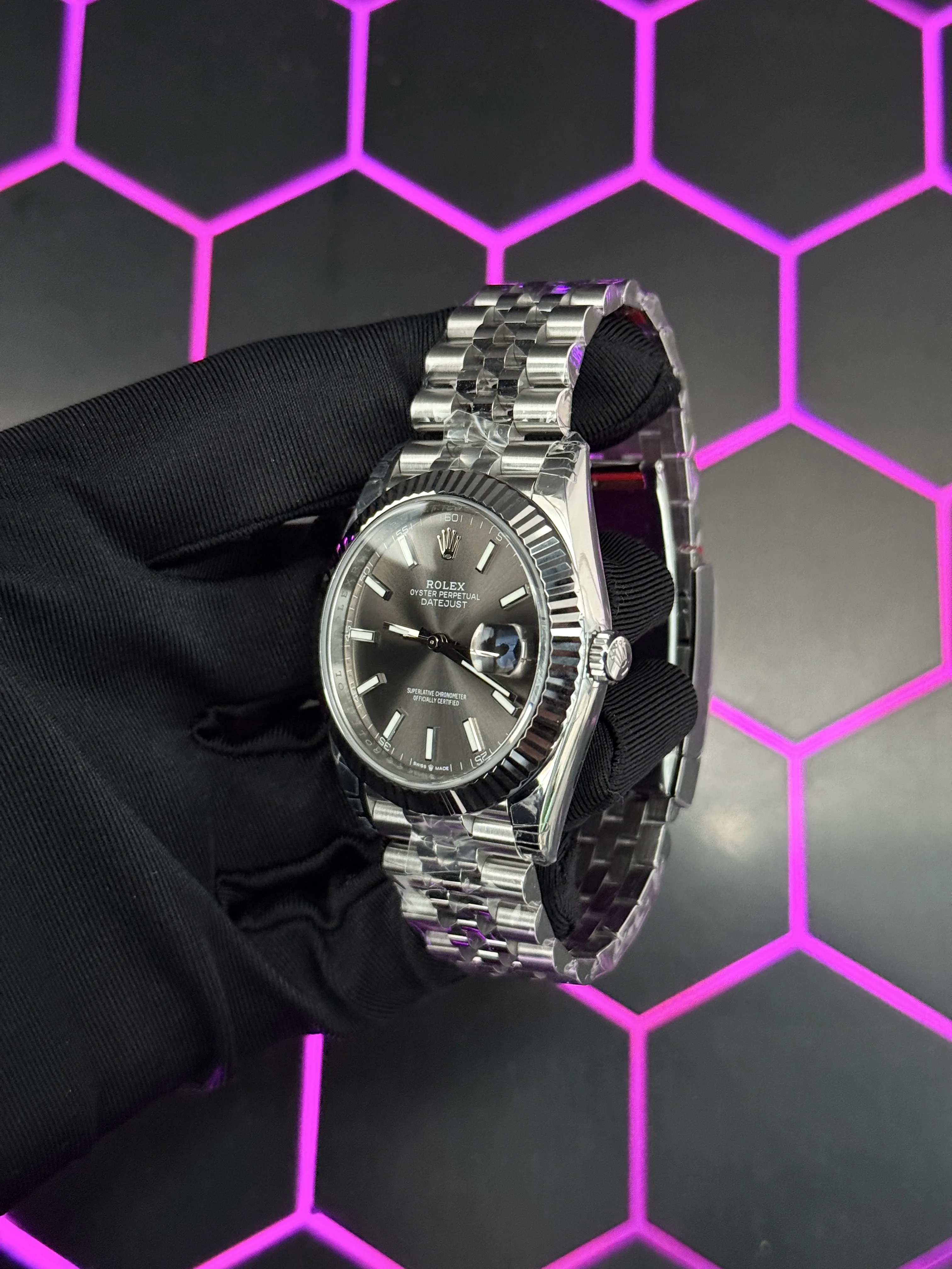 Rolex Datejust 41-Style Silver-Tone Charcoal Dial Jubilee Watch D391519473 — view 4