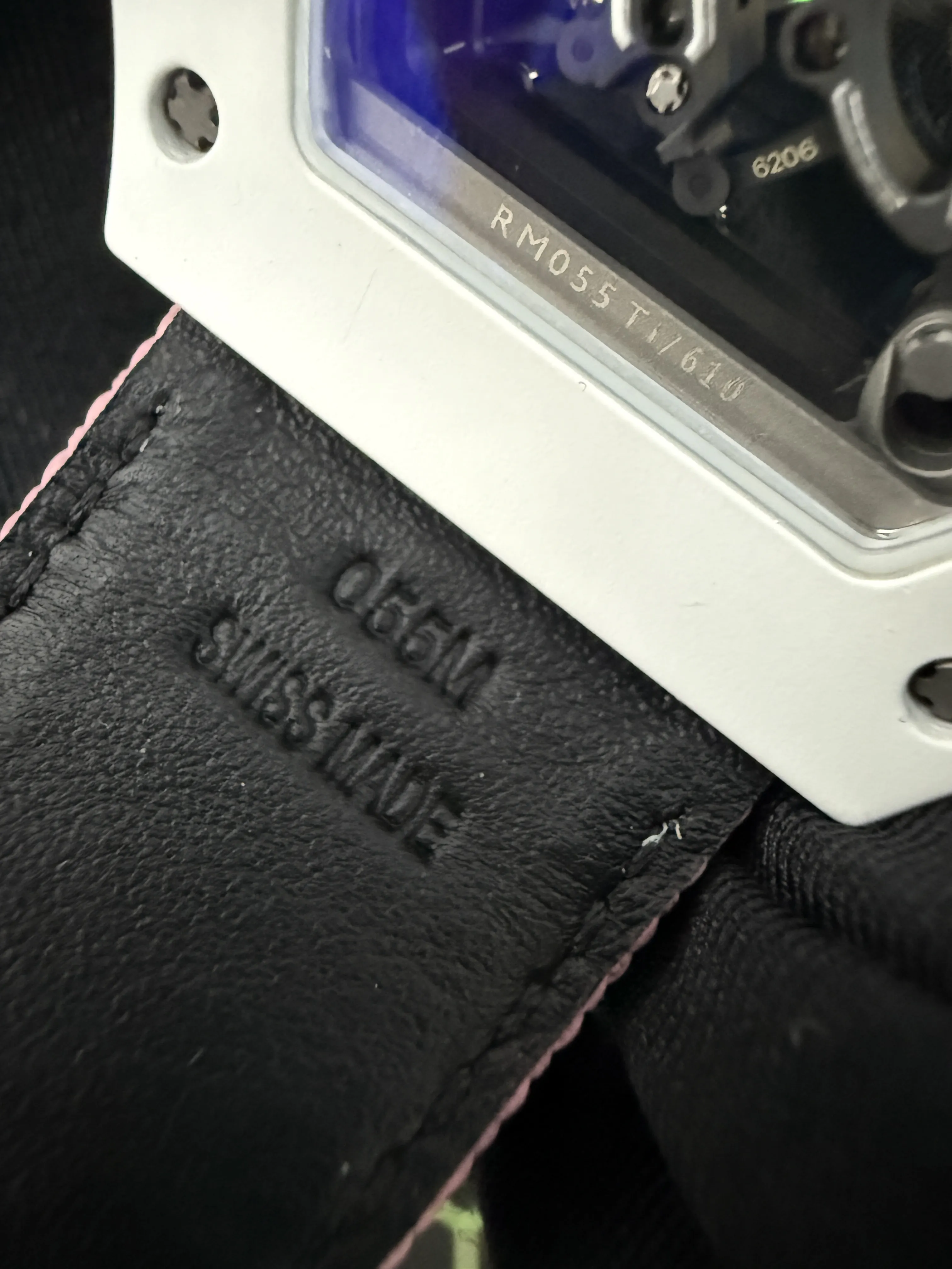 Richard Mille RM 055-Style White Tonneau Skeleton Watch with Pink Strap D641319474 — view 7
