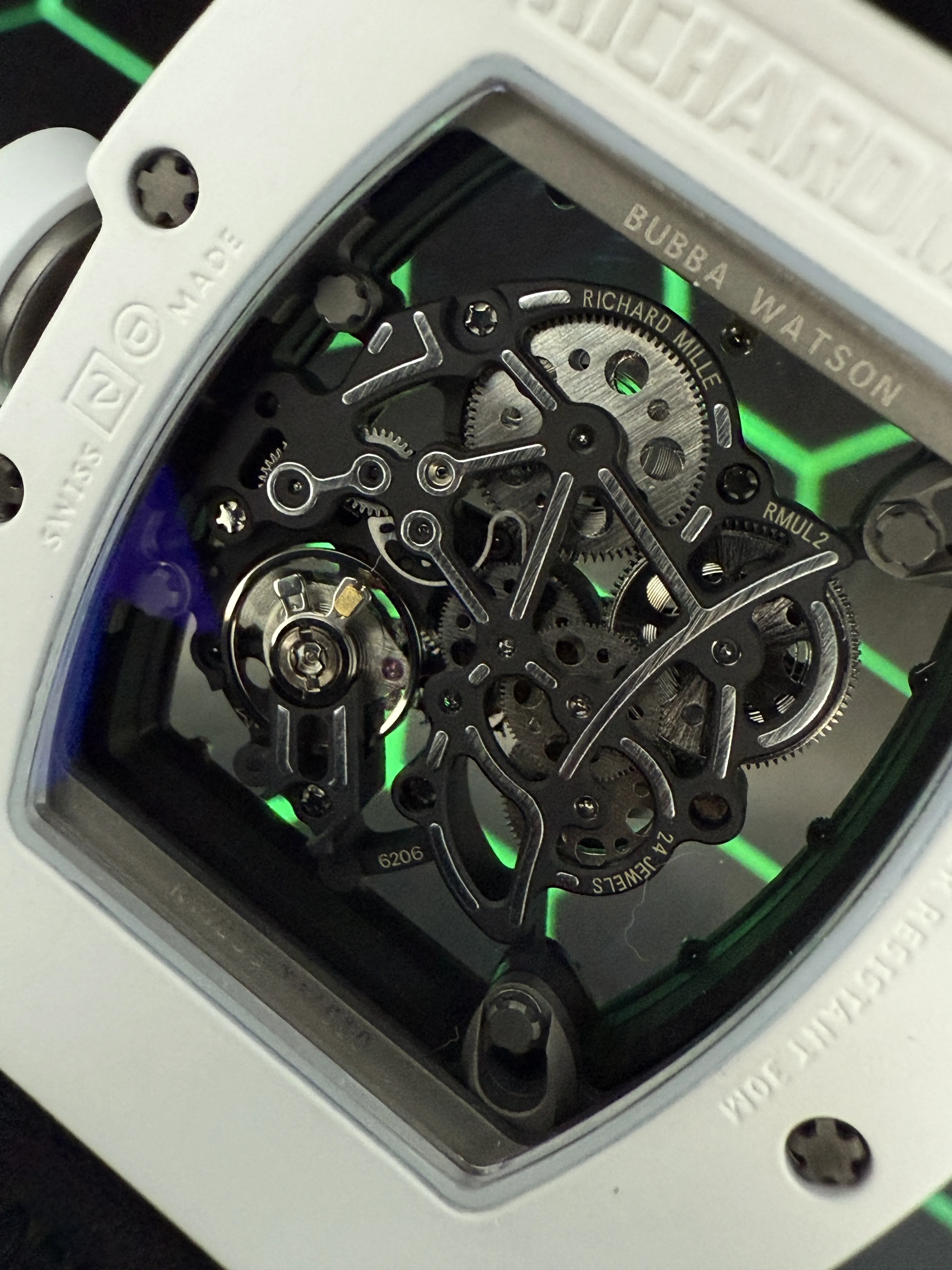 Richard Mille RM 055-Style White Tonneau Skeleton Watch with Pink Strap D641319474 — view 8